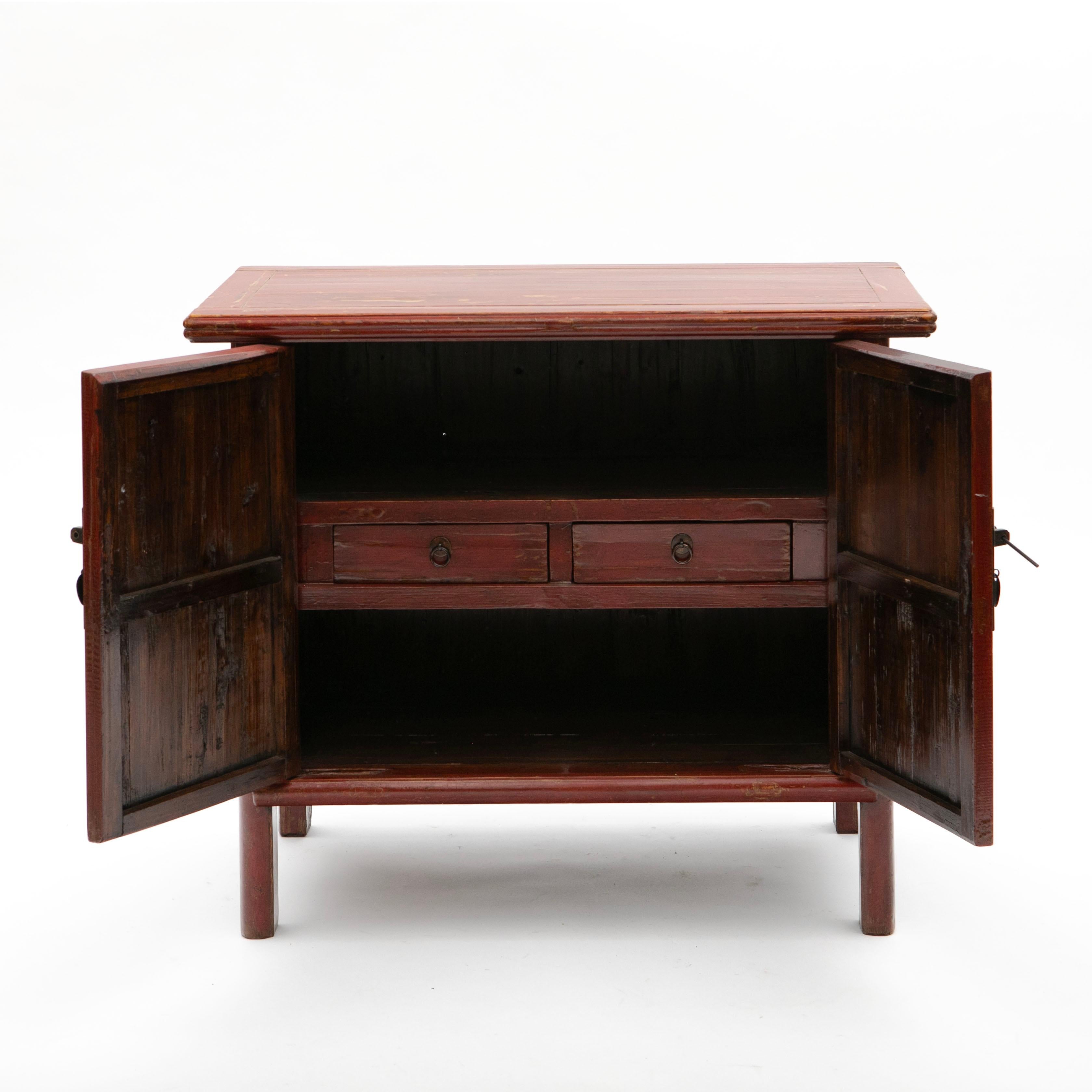 Lacquered Elm Cabinet with Original Red Lacquer, China c. 1860 For Sale