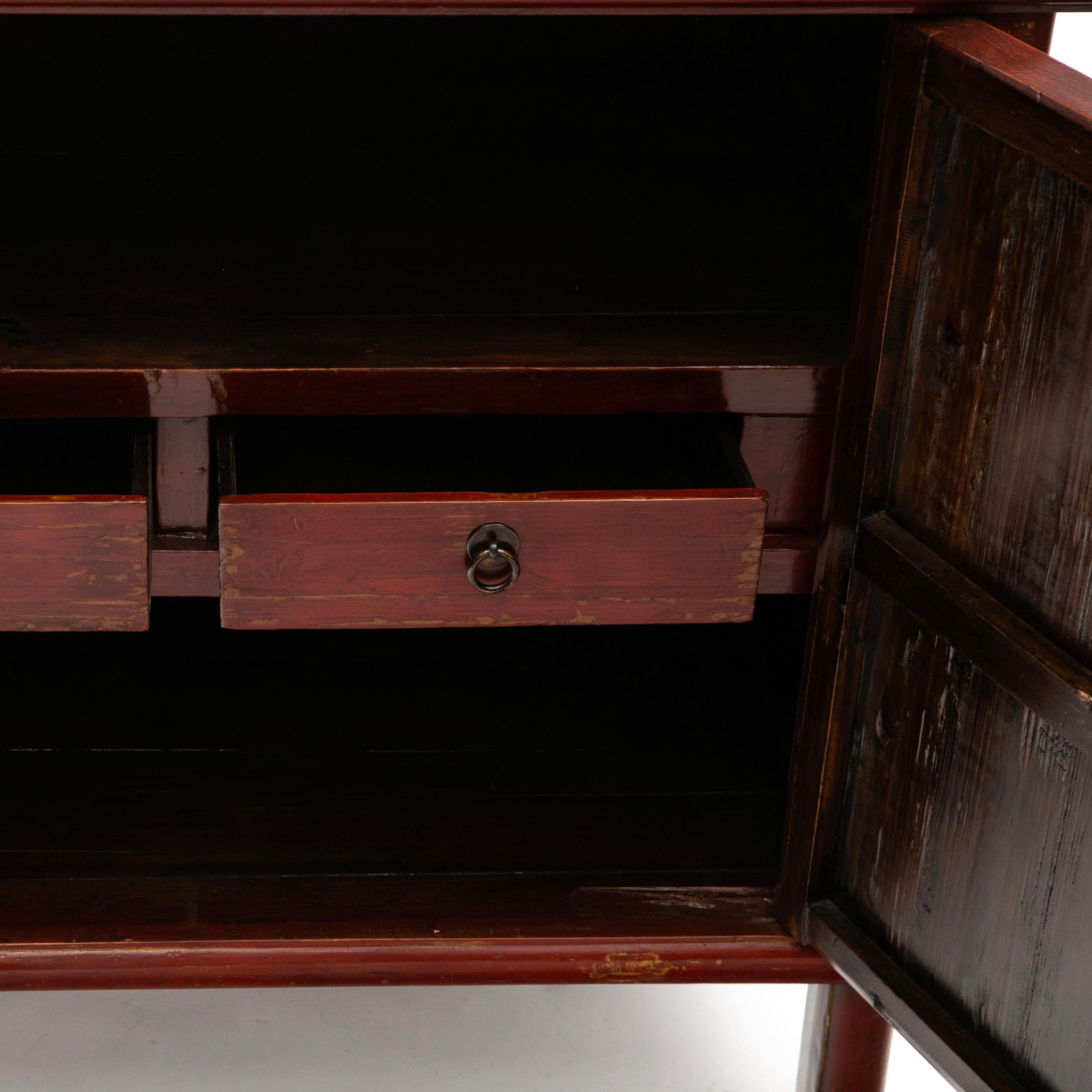 19th Century Elm Cabinet with Original Red Lacquer, China c. 1860 For Sale