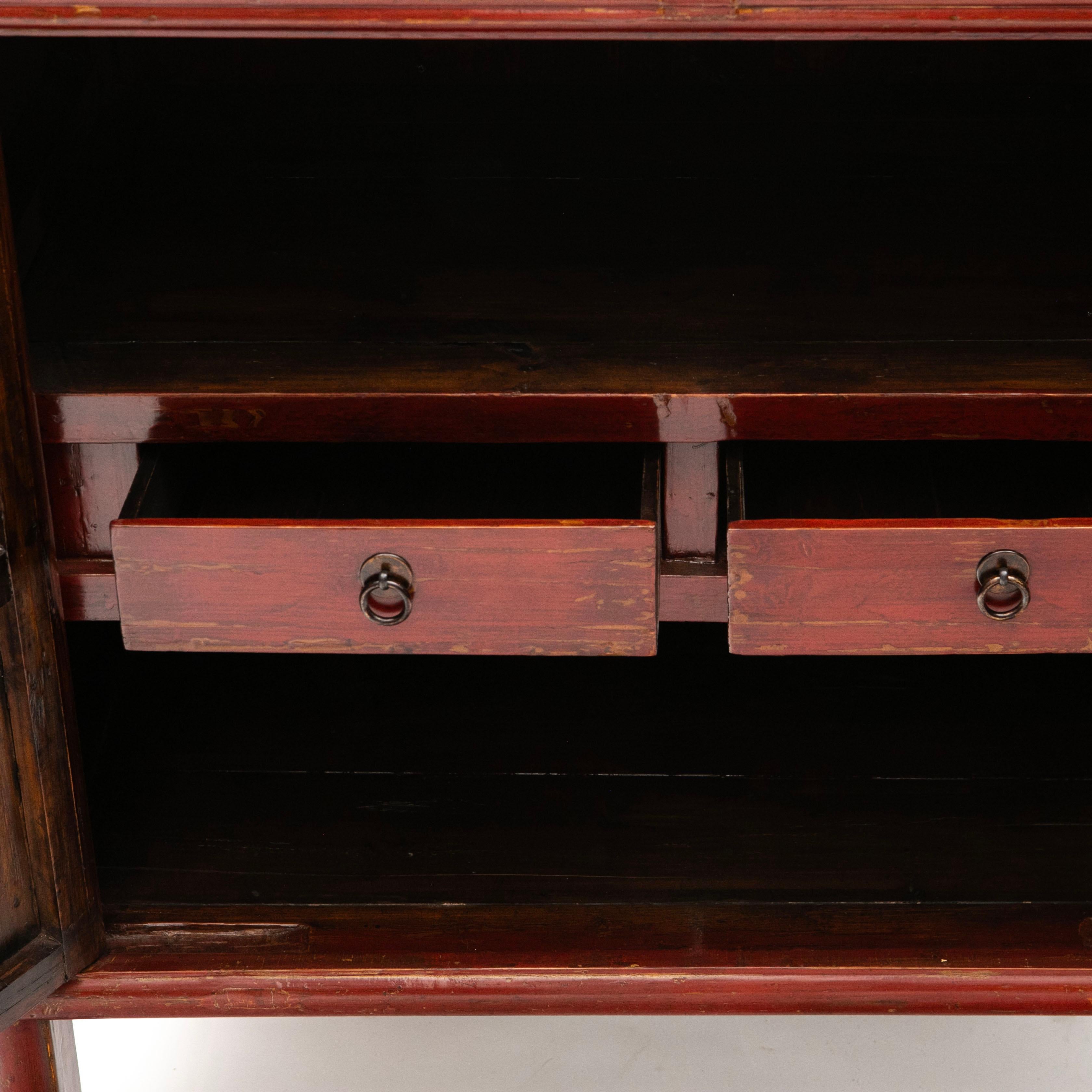Metal Elm Cabinet with Original Red Lacquer, China c. 1860 For Sale