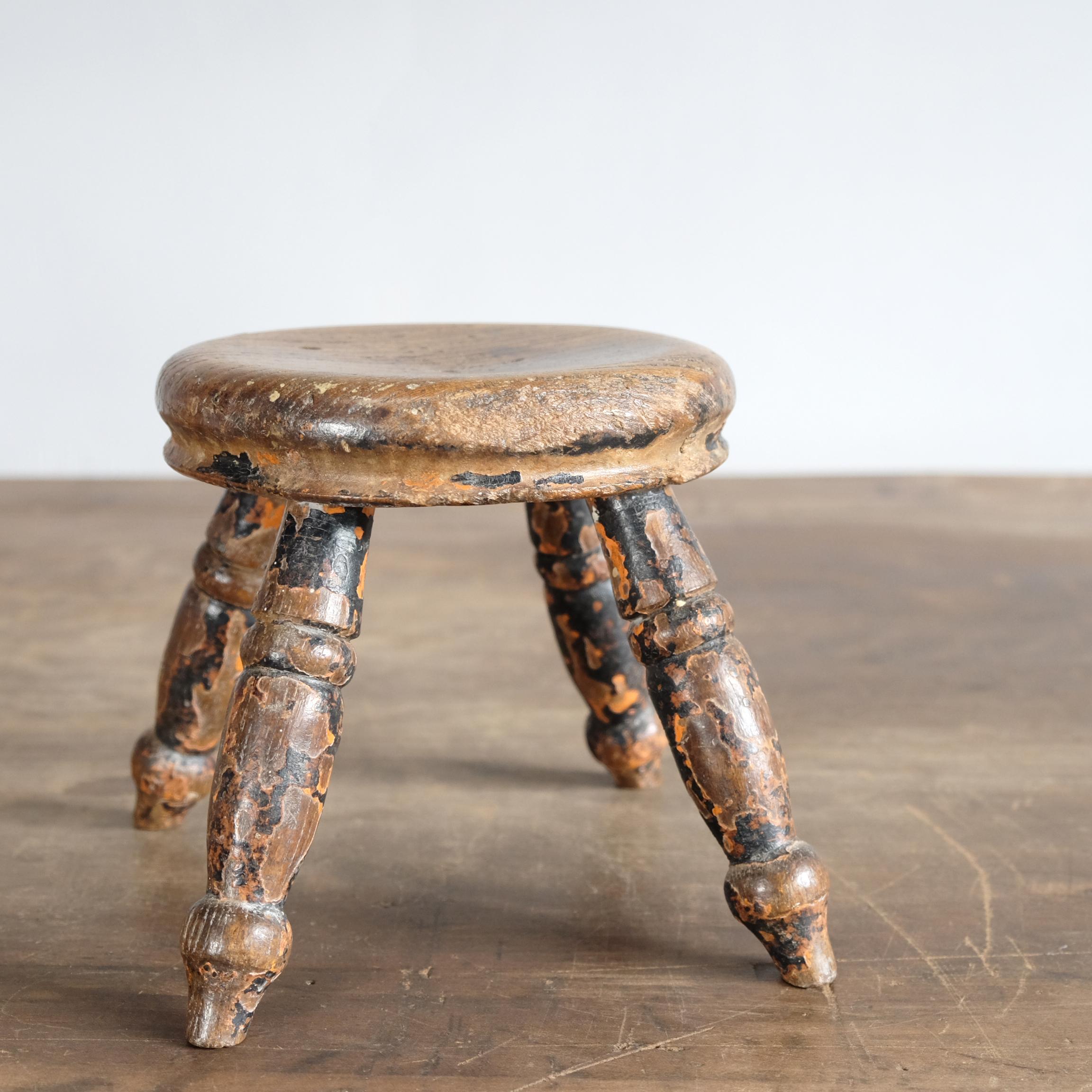 British Elm Candle Stand or Stool, English, 19th Century, Old Chippy Original Paint