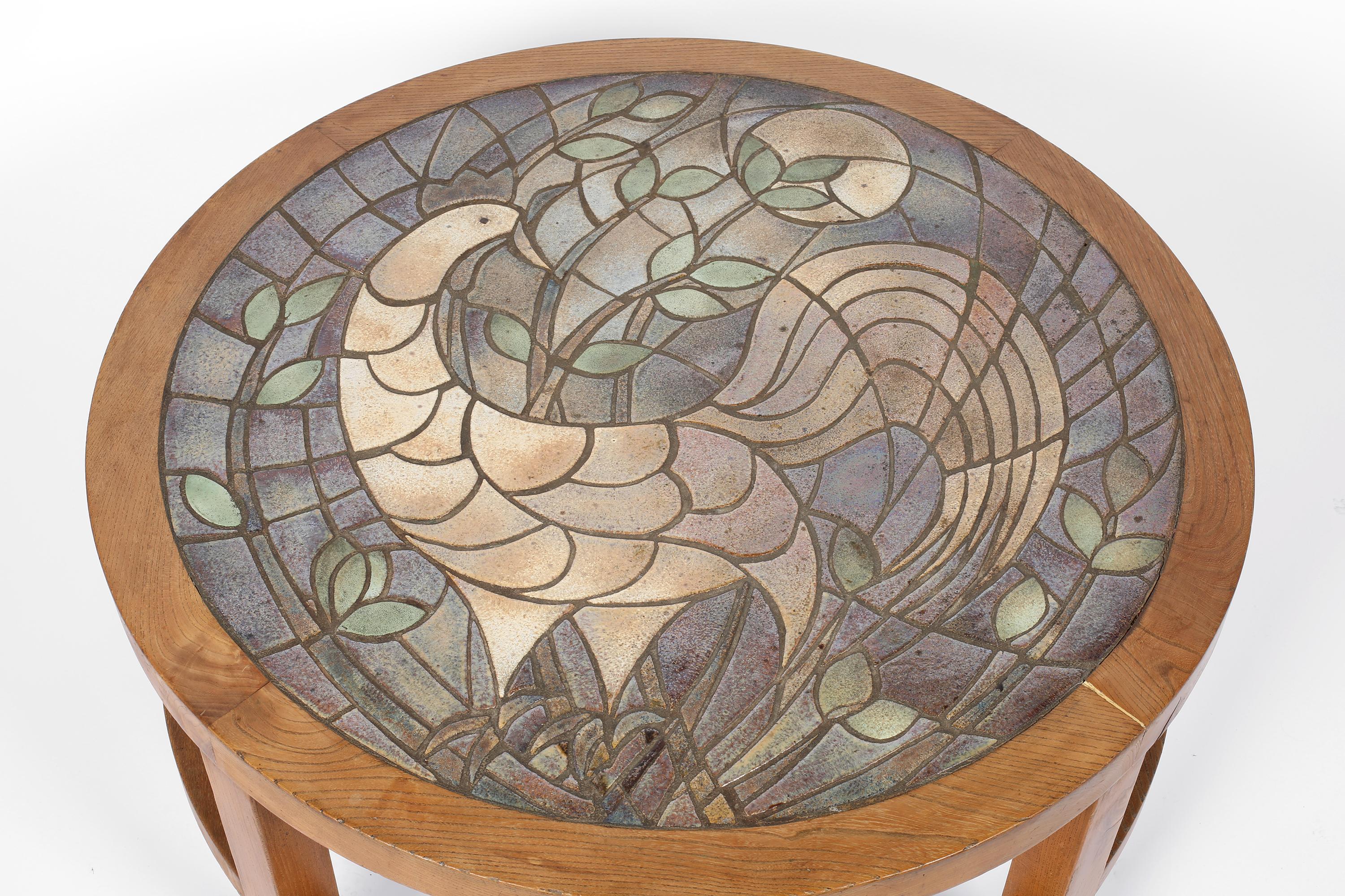 Milieu du XXe siècle Table basse en mosaïque d'orme et de céramique en carreaux par Marie Poirier en vente