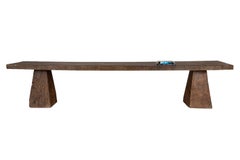 Elm Console Table with Geometric Double Pedestal Base