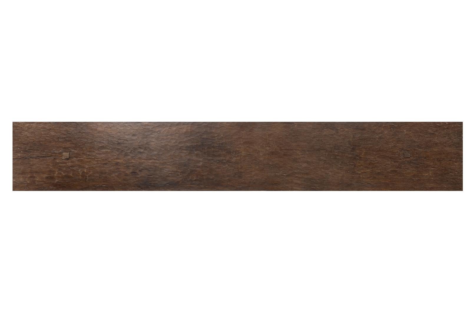 Organic Modern Elm Console Table with Geometric Double Pedestal Base For Sale