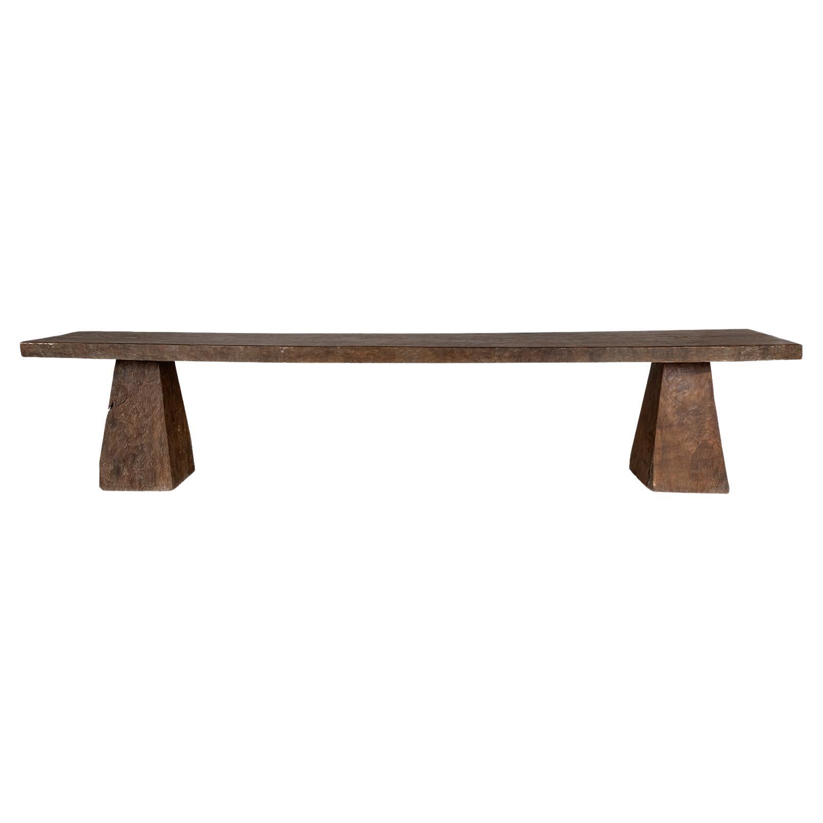Elm Console Table with Geometric Double Pedestal Base For Sale