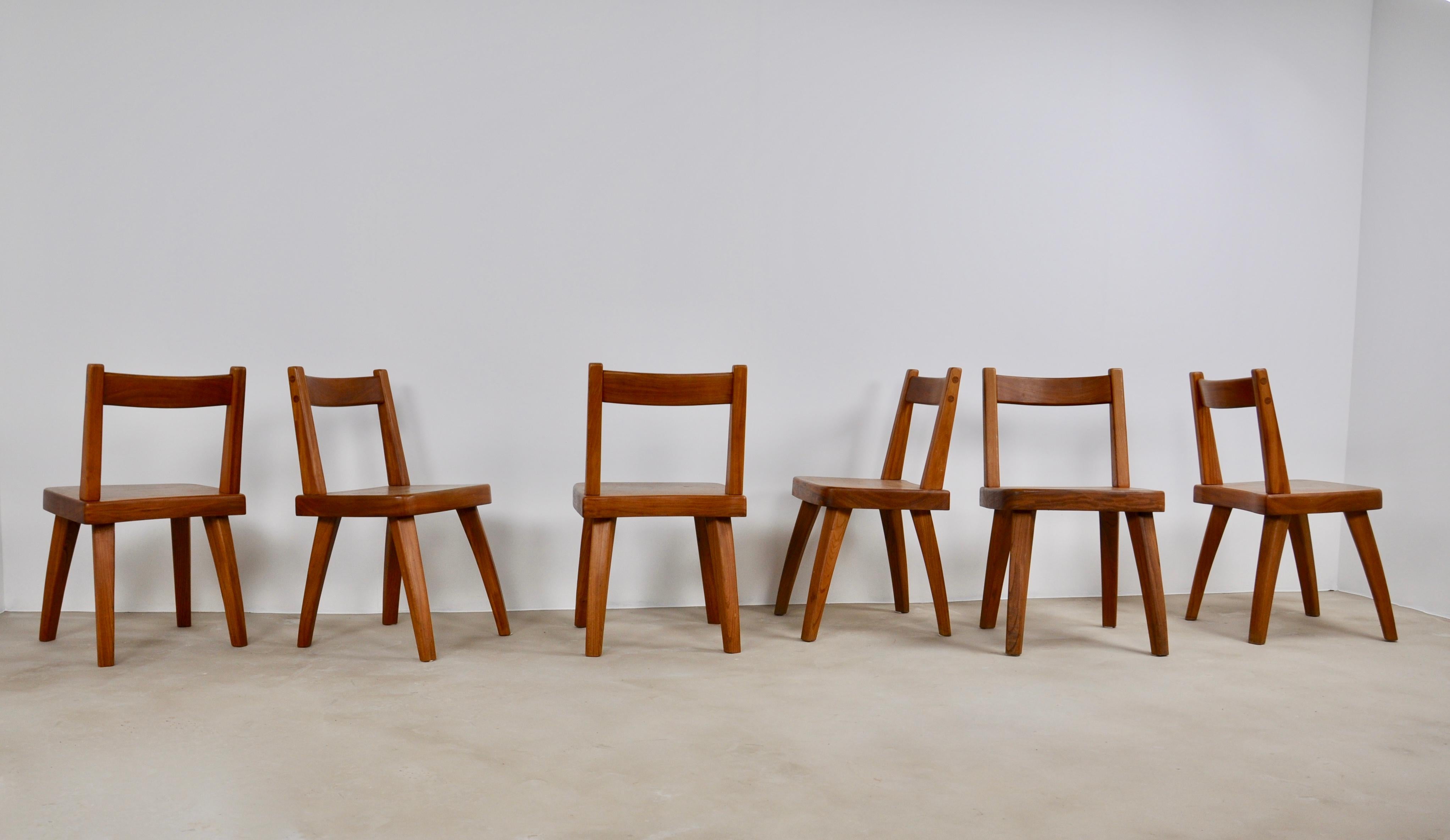 Elm Dining Table and Six Elm Chairs, 1960s 4