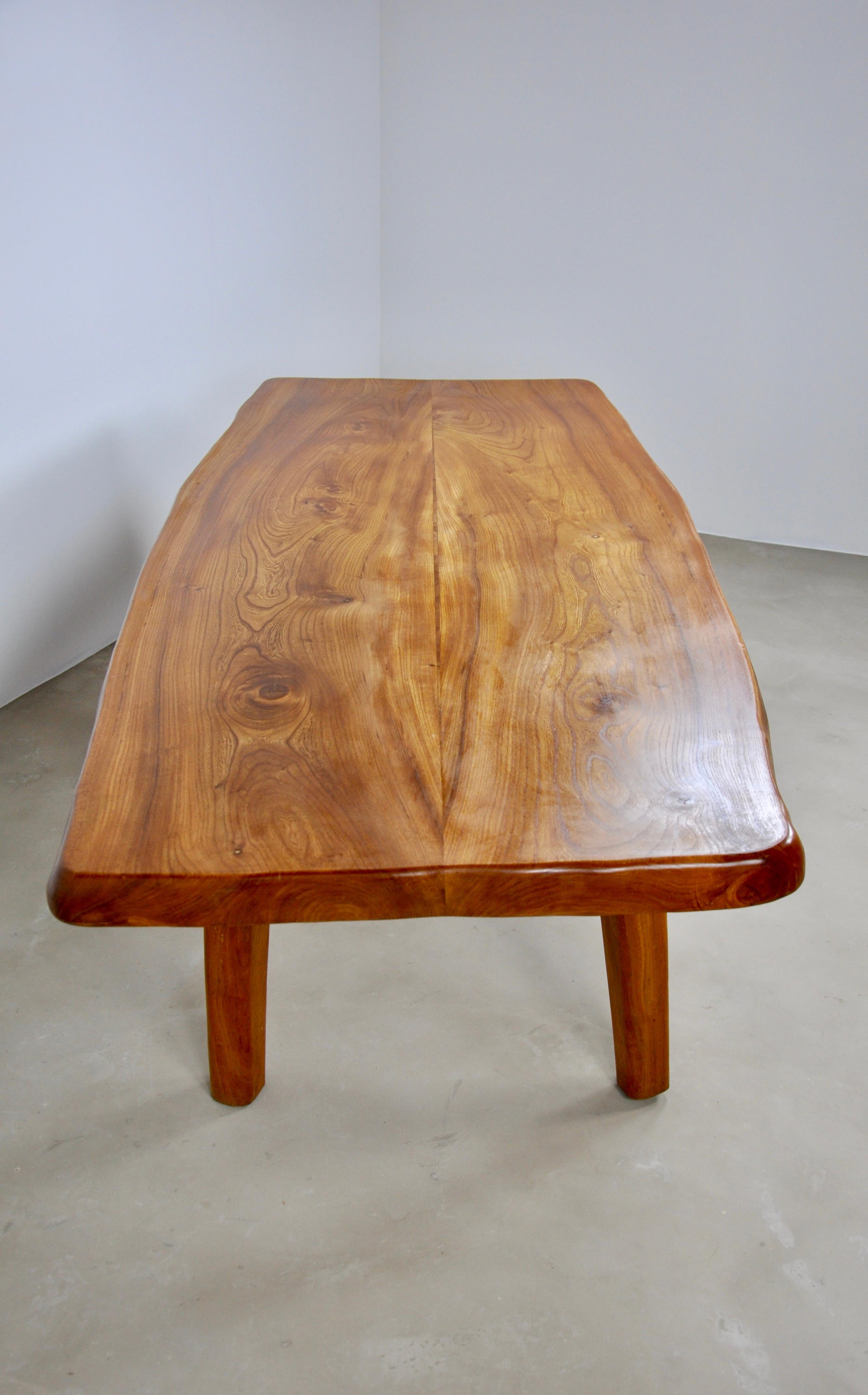 Mid-Century Modern Elm Dining Table and Six Elm Chairs, 1960s