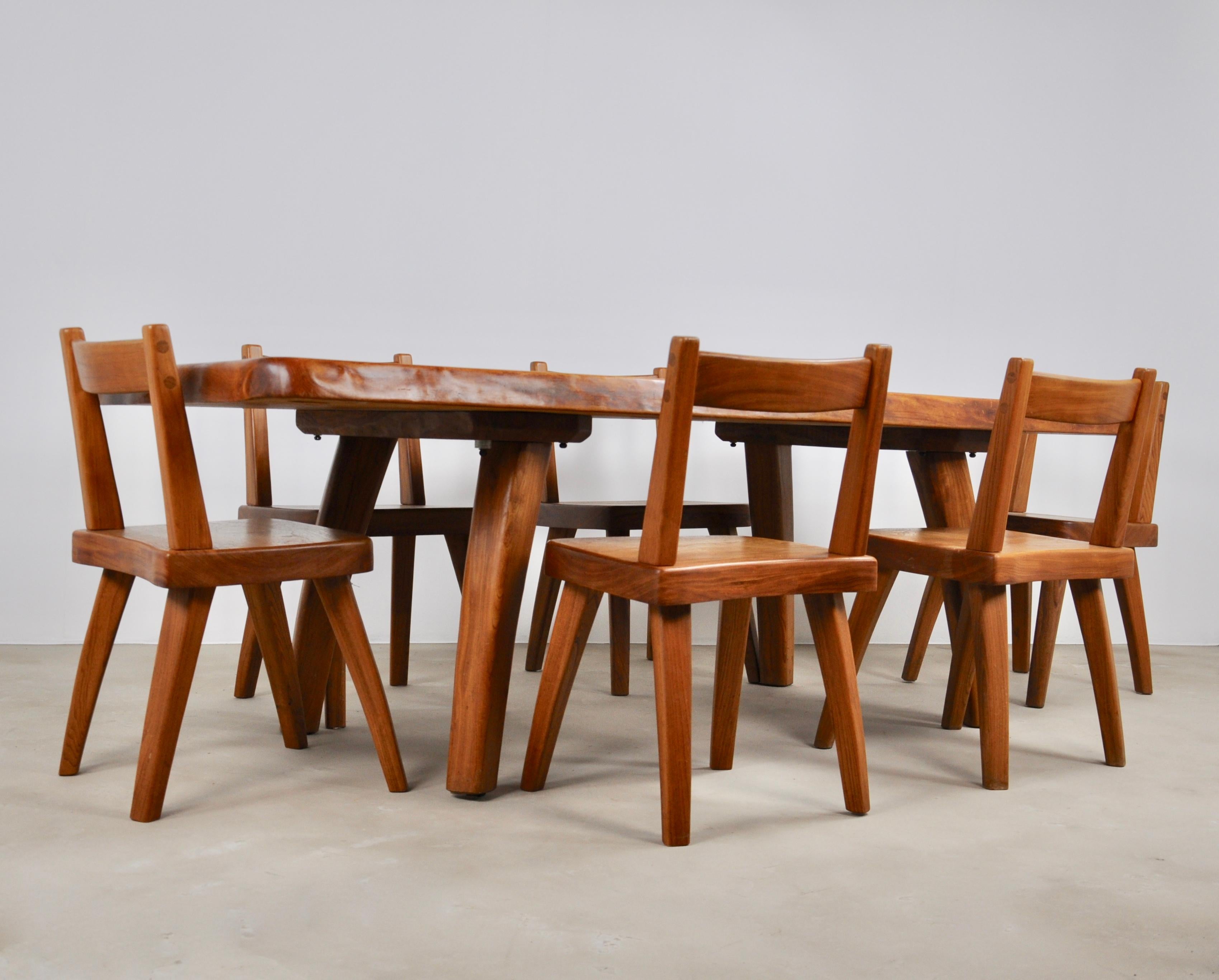 Elm Dining Table and Six Elm Chairs, 1960s 1