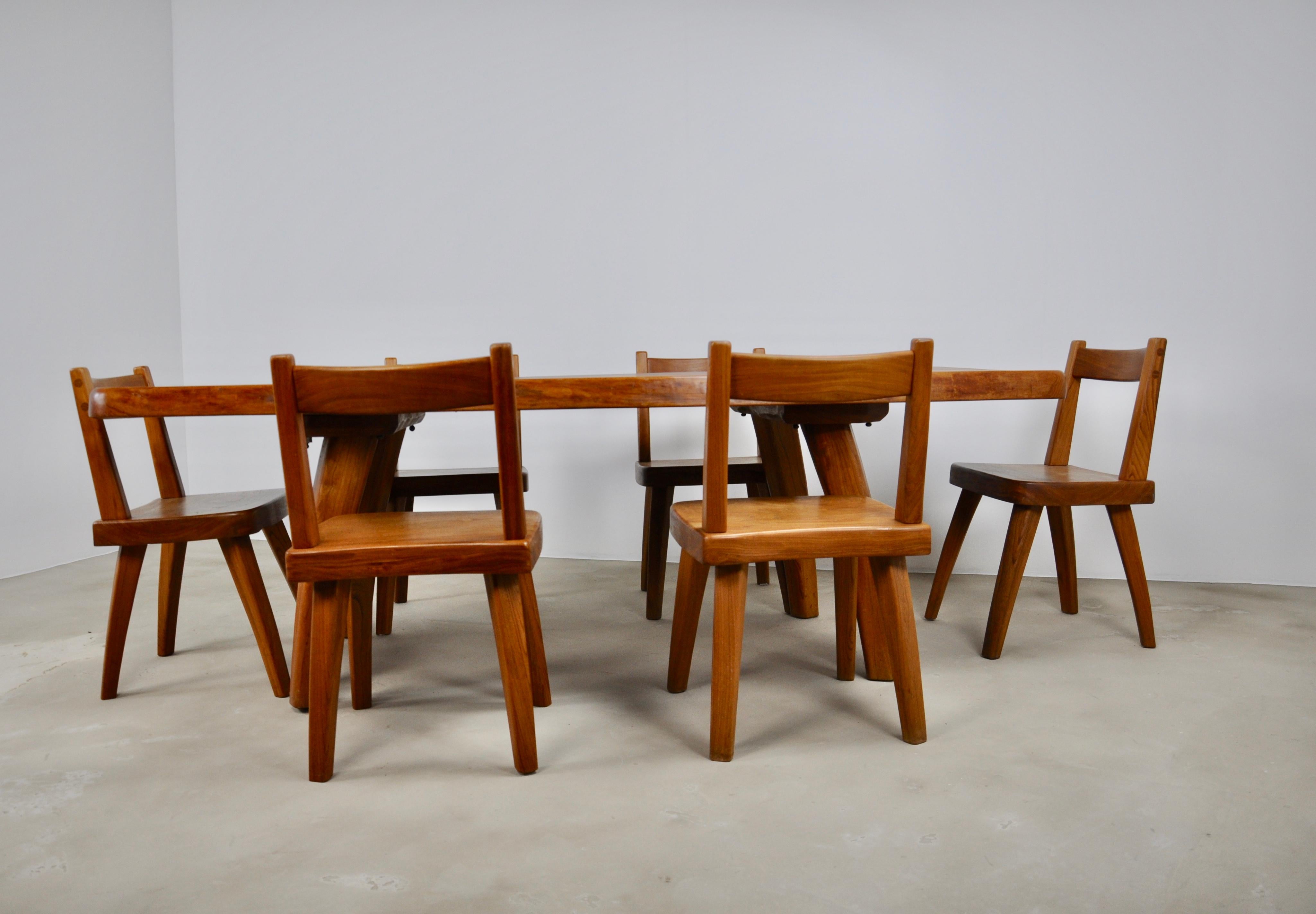 Elm Dining Table and Six Elm Chairs, 1960s 2