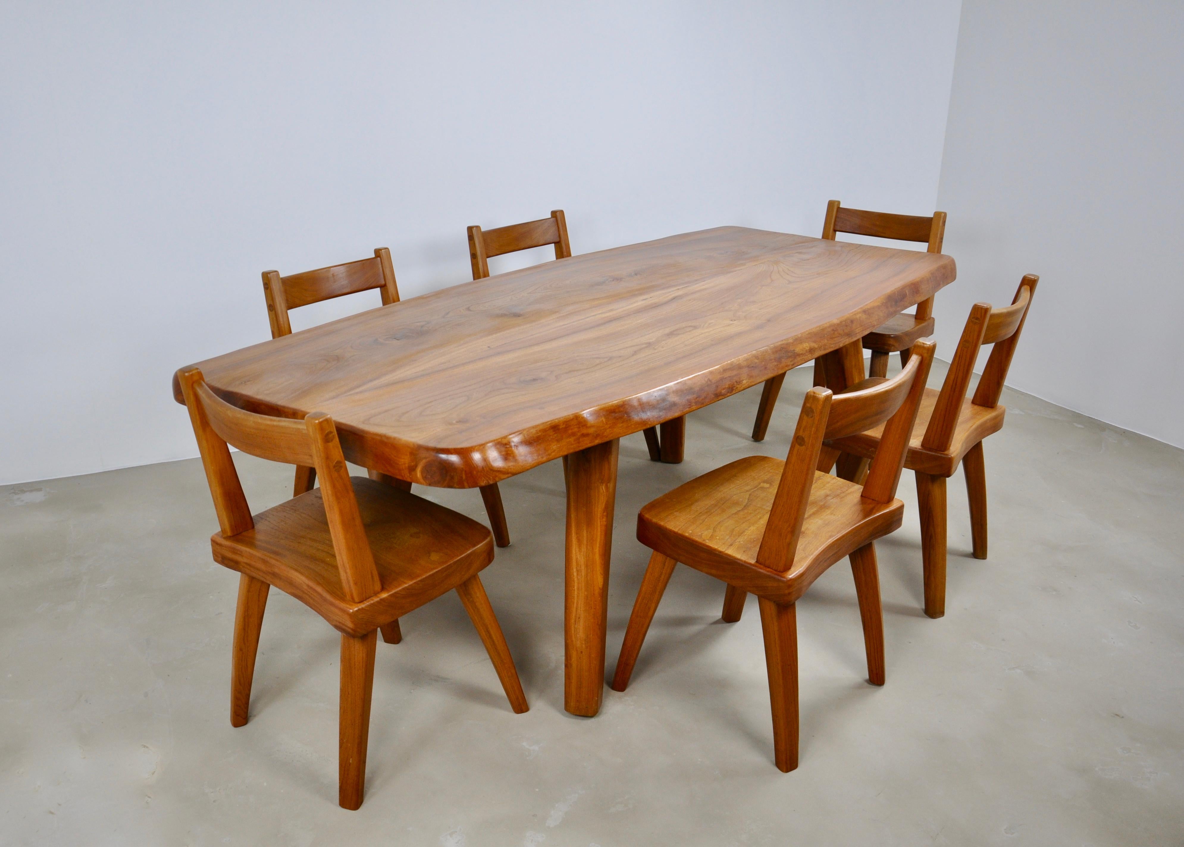 Elm Dining Table and Six Elm Chairs, 1960s 3