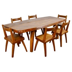 Elm Dining Table and Six Elm Chairs, 1960s