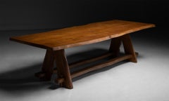 Table de salle à manger en orme par Charles Flandre, France circa 1965