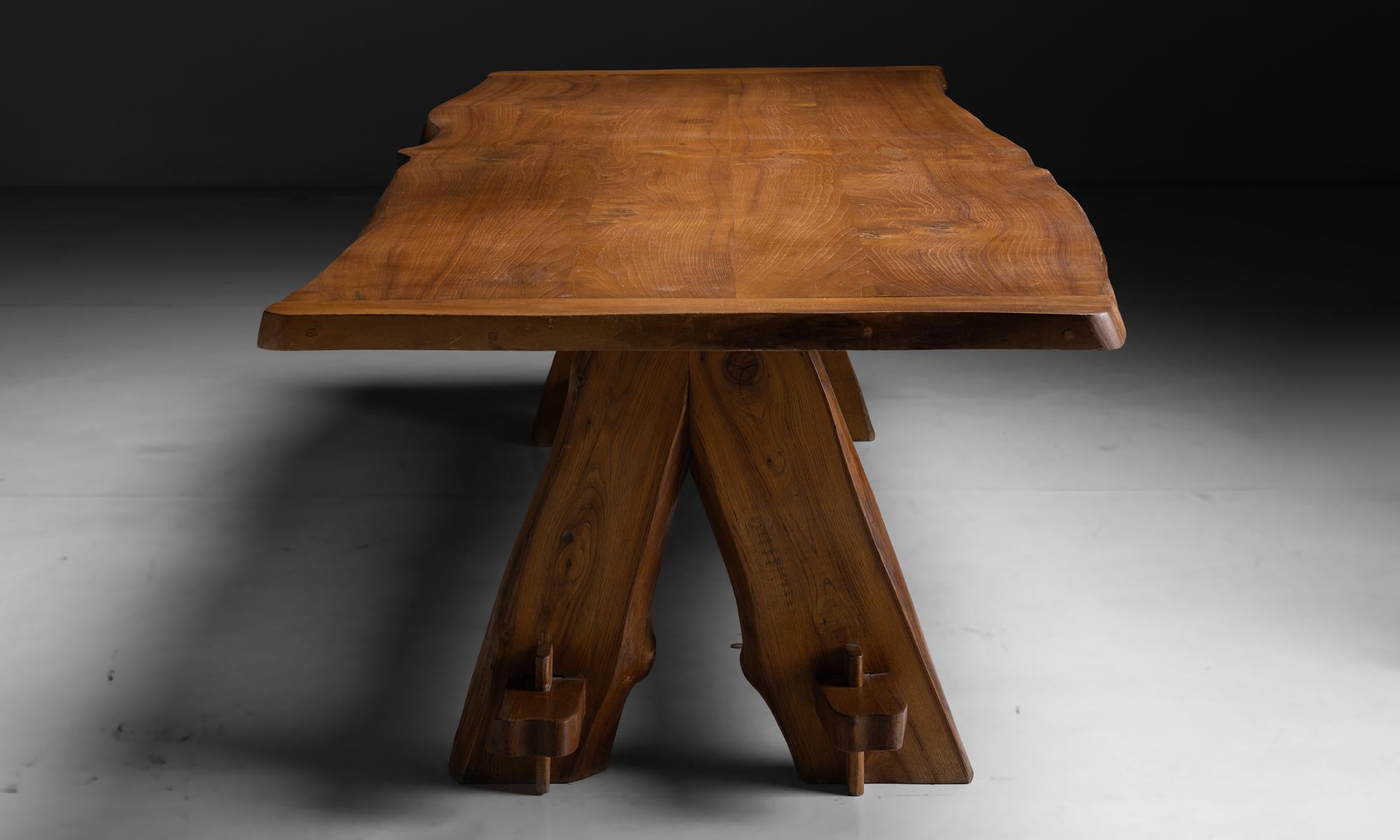 French Elm Dining Table by Charles Flandre, France circa 1965