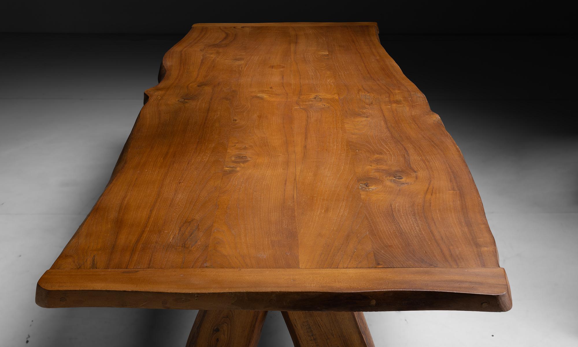 Elm Dining Table by Charles Flandre, France circa 1965 In Good Condition In Culver City, CA