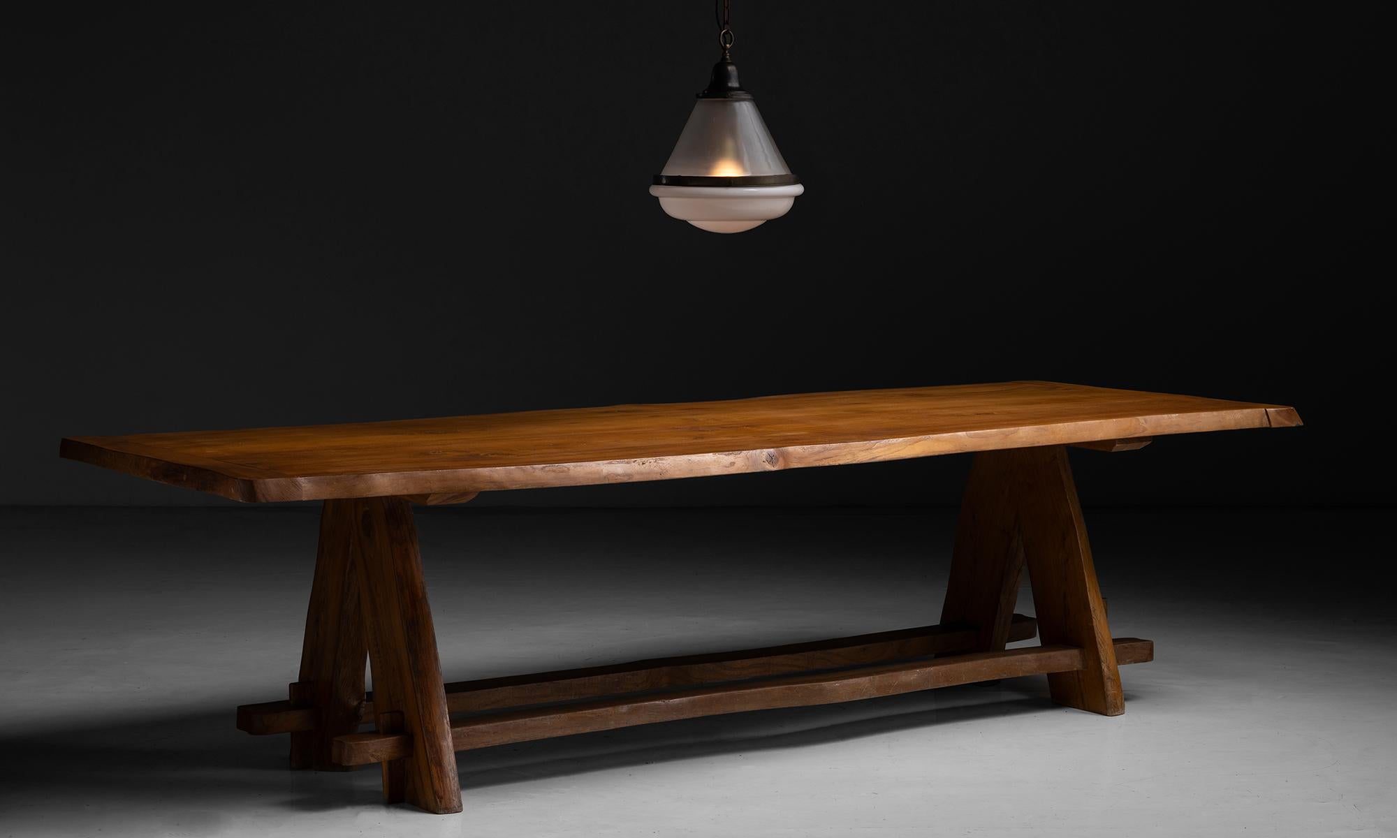 Mid-20th Century Elm Dining Table by Charles Flandre, France circa 1965