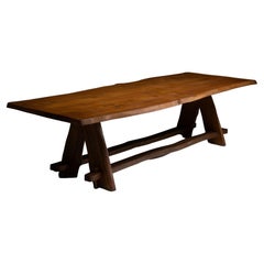 Table de salle à manger en orme par Charles Flandre, France circa 1965