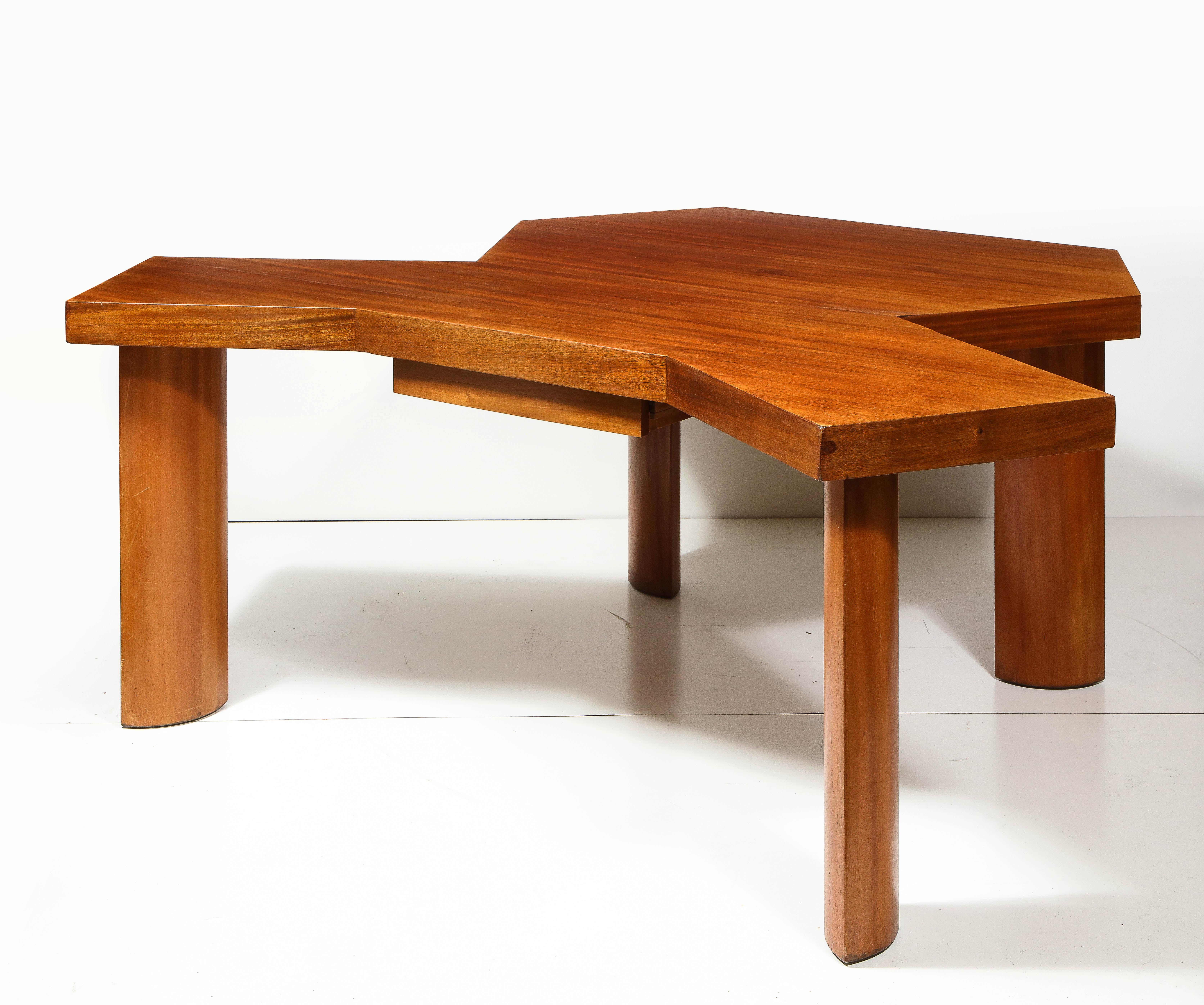 Elm Double Desk in the Manner of Charlotte Perriand, France, circa 1940 For Sale 4