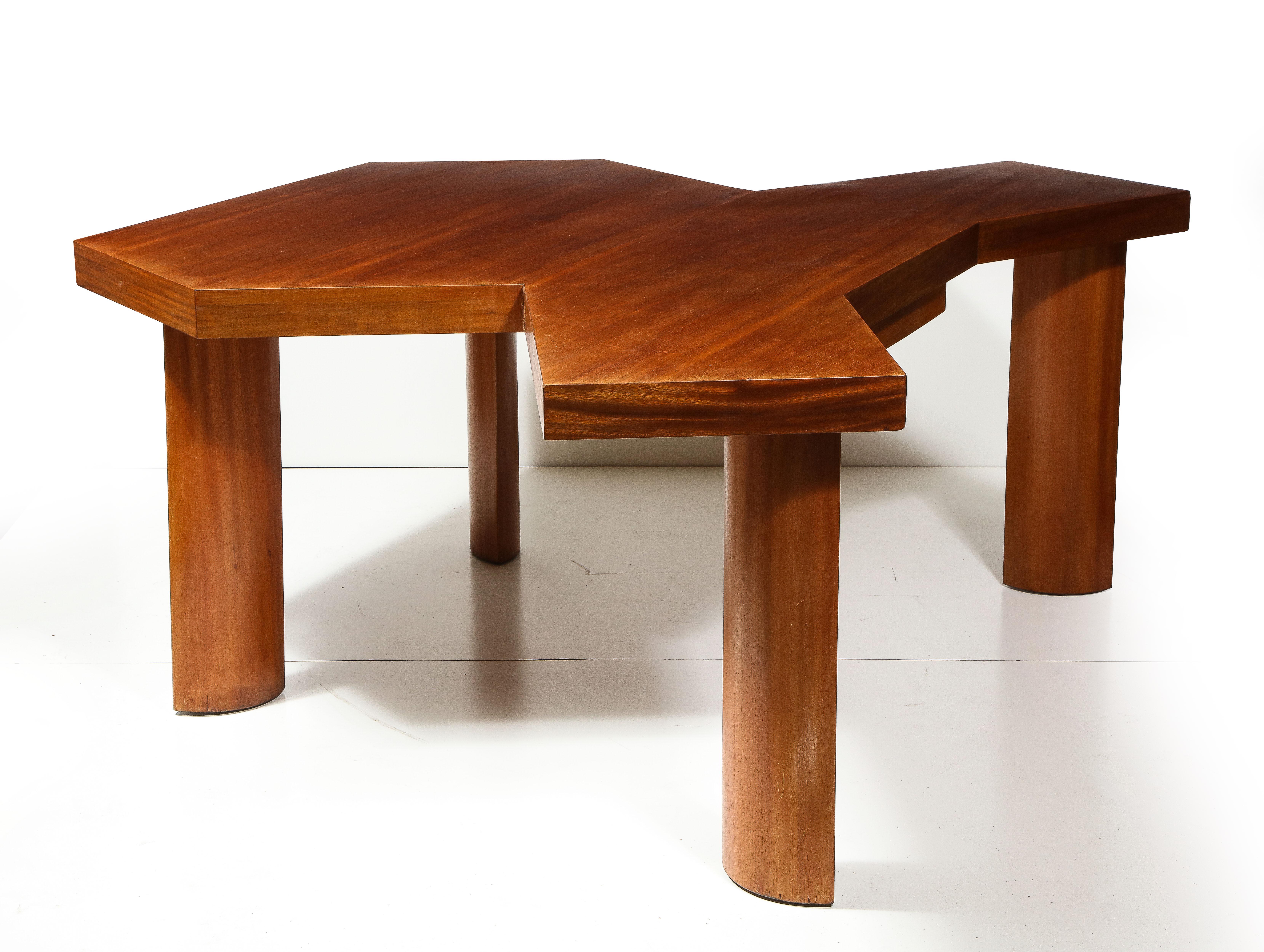 Modern Elm Double Desk in the Manner of Charlotte Perriand, France, circa 1940 For Sale