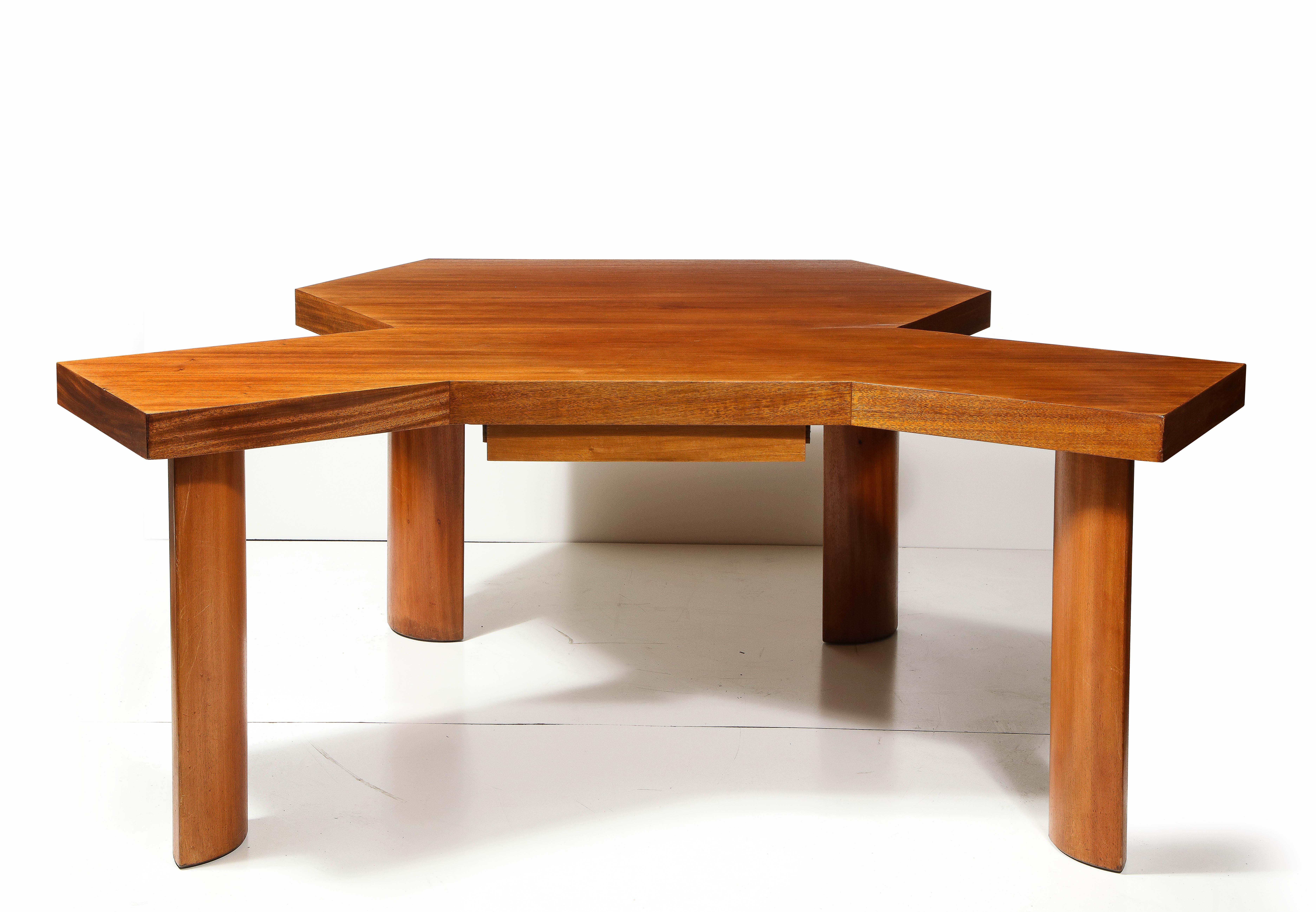 Mid-20th Century Elm Double Desk in the Manner of Charlotte Perriand, France, circa 1940 For Sale