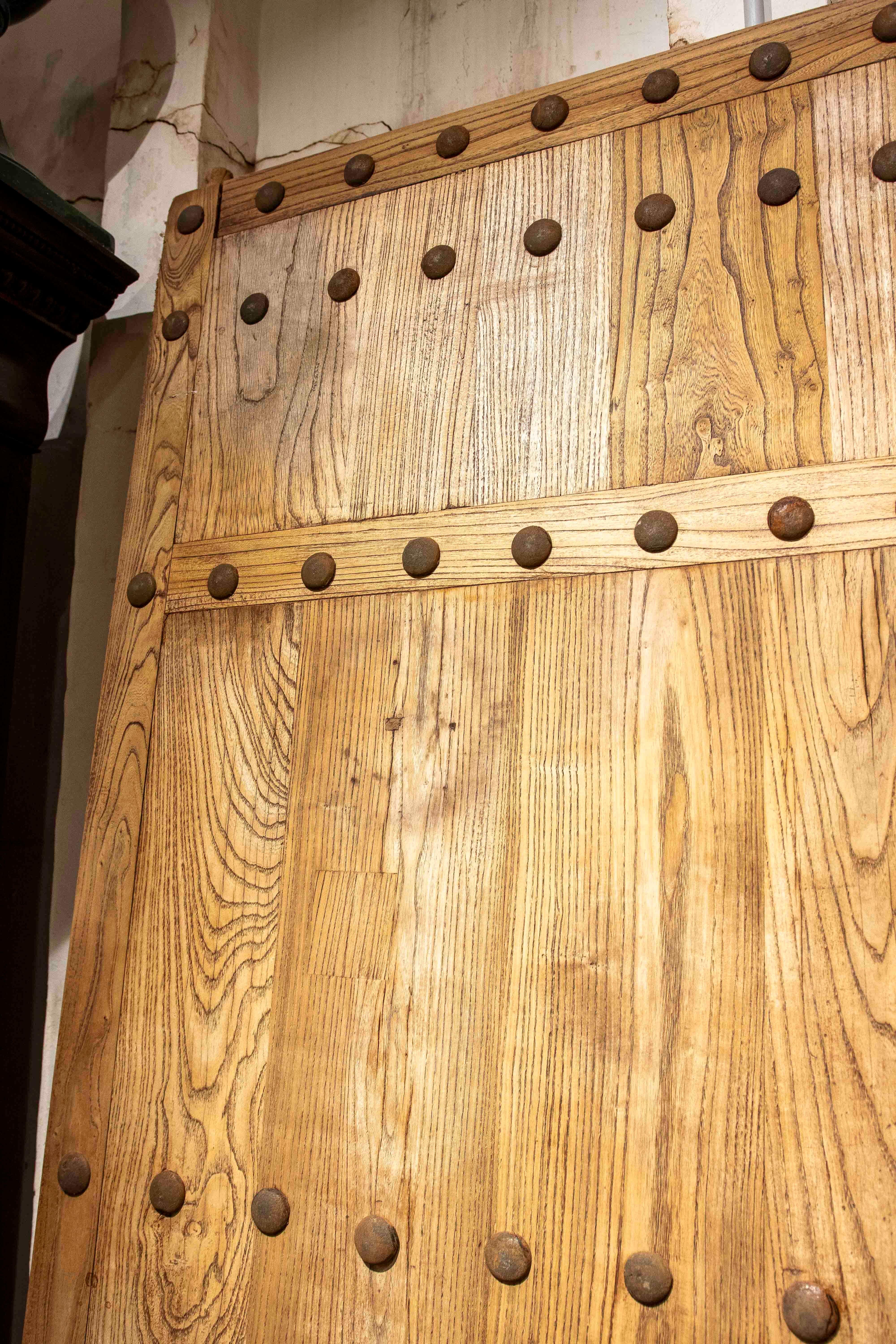 20th Century Elm Entrance Door in its Natural Colour with Iron Nails