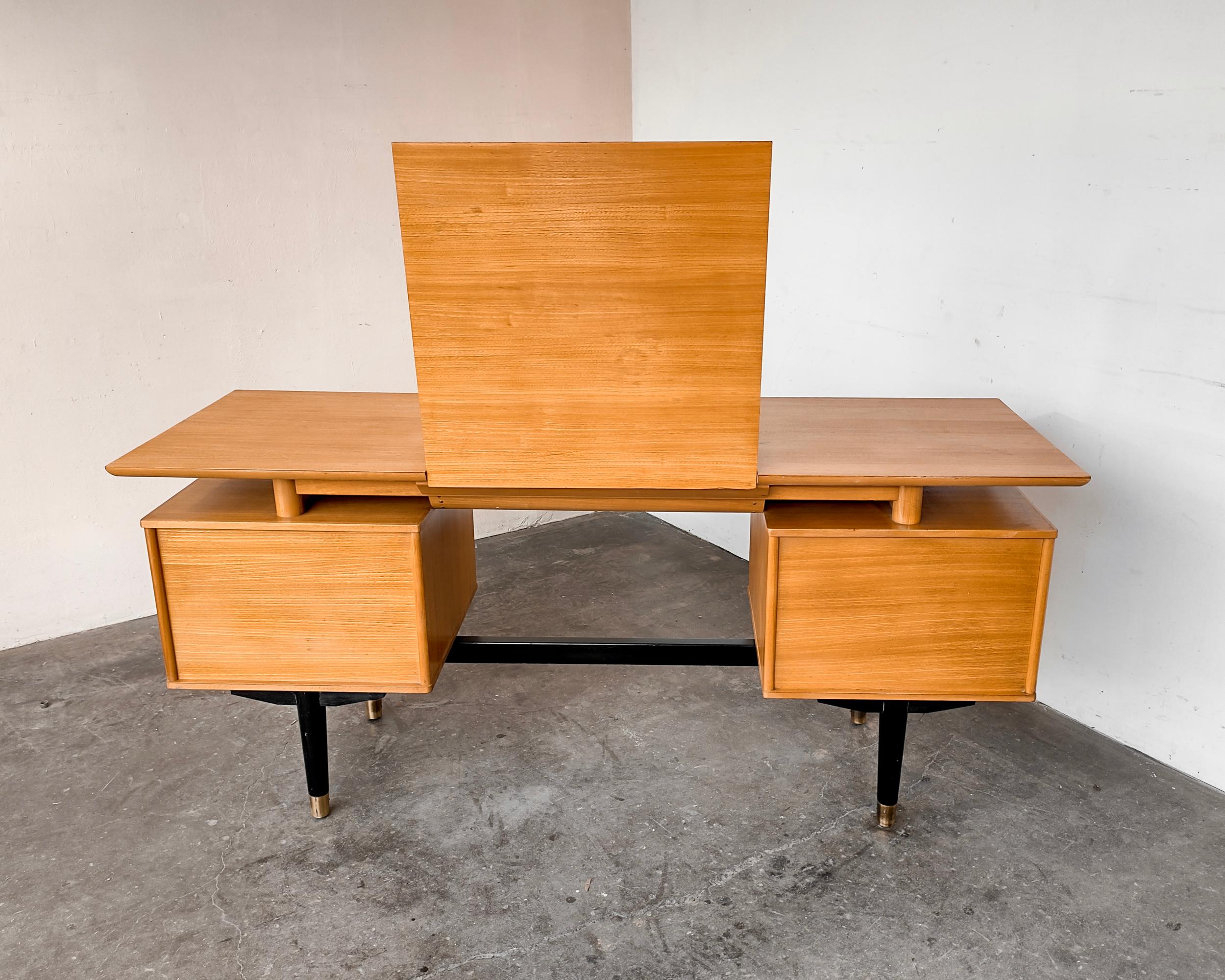 Elm Flip Top Vanity with Mirror and Drawers by Milo Baughman for Drexel 12