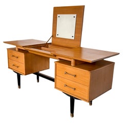 Elm Flip Top Vanity with Mirror and Drawers by Milo Baughman for Drexel