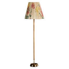 ELM, Floor Lamp, Brass, Leather, Fabric, Sweden, 1950s