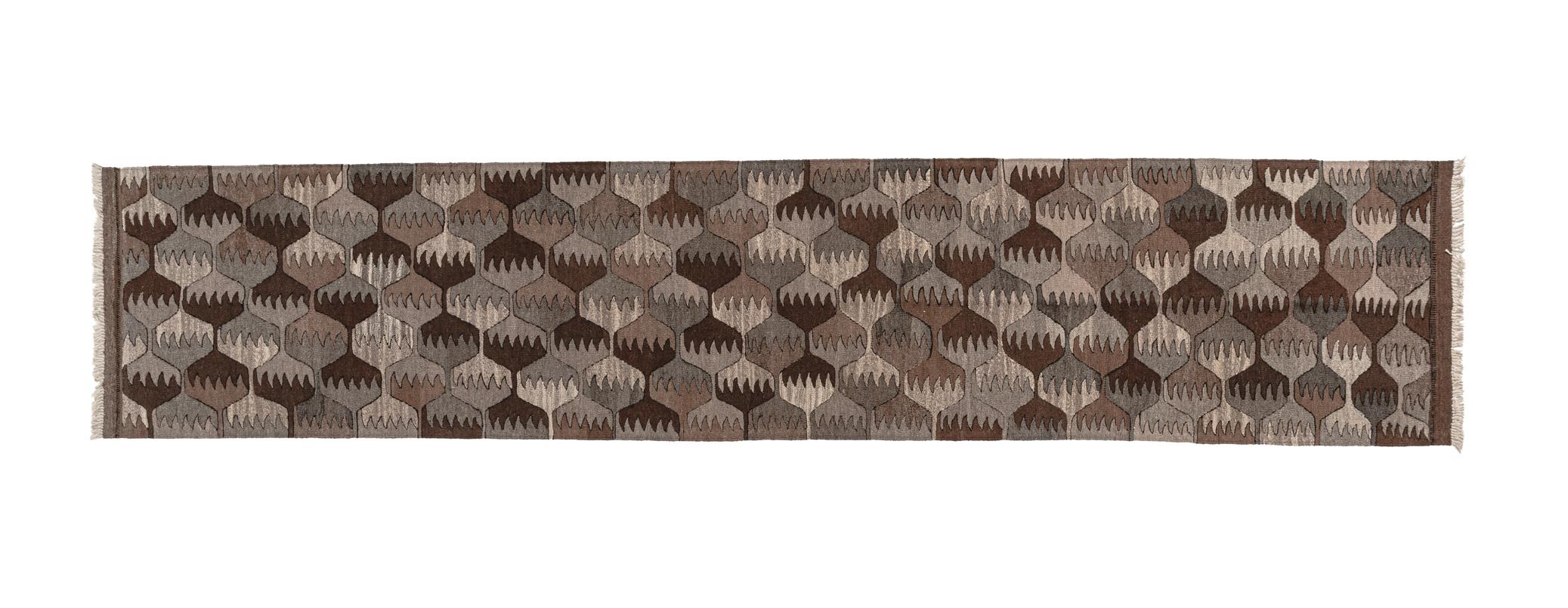 Elm KKilim Runner 116 Rug by ETHNİCLOOM
Dimensions:  W 396 x H 80 cm
Materials: Wool Weave. 

The Founder
Ethnicloom was founded as a natural continuation of its creator, Elif Gönensay’s lifelong passion for design and her talent for beautifying