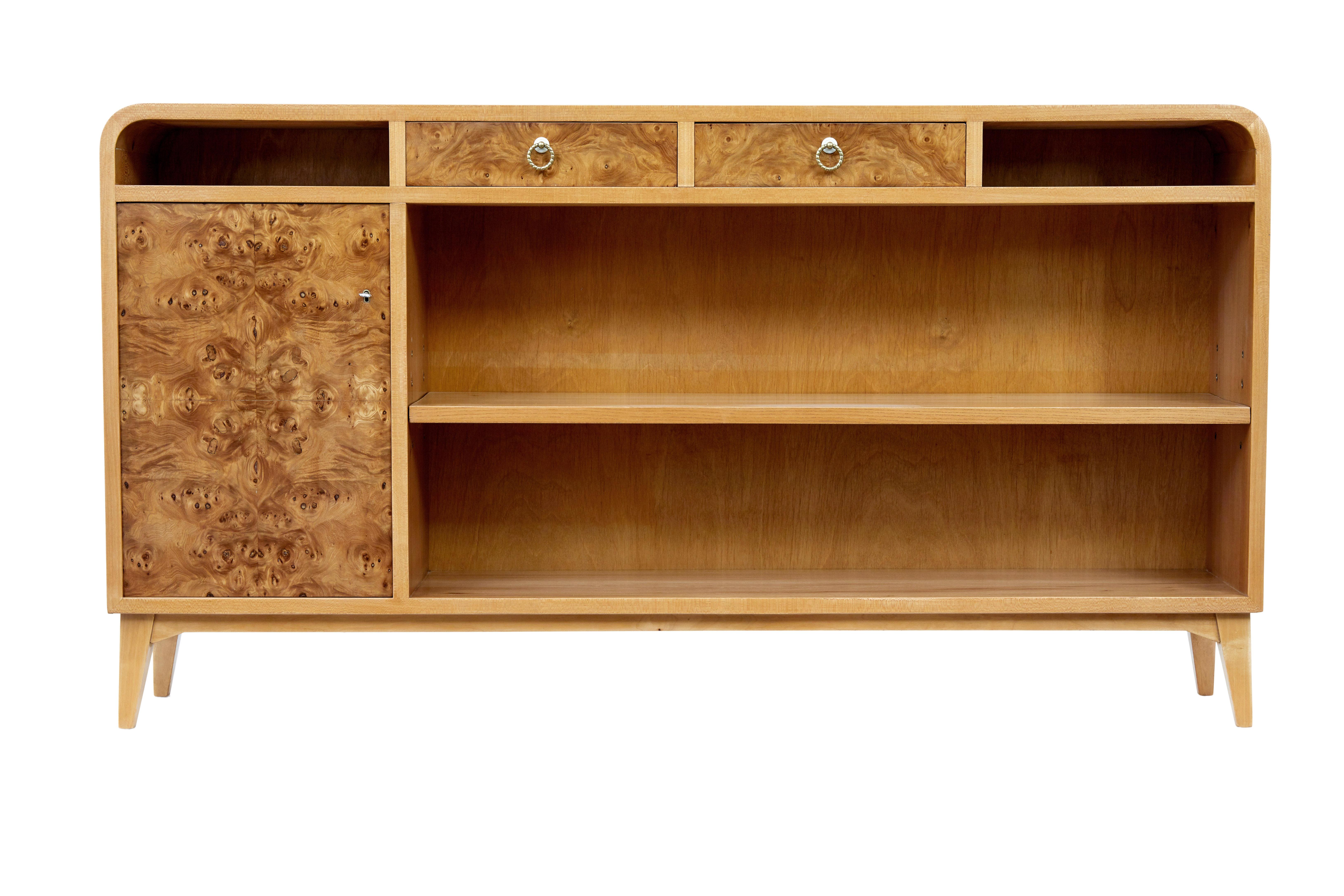 Hand-Crafted Elm mid 20th century Scandinavian low open bookcase