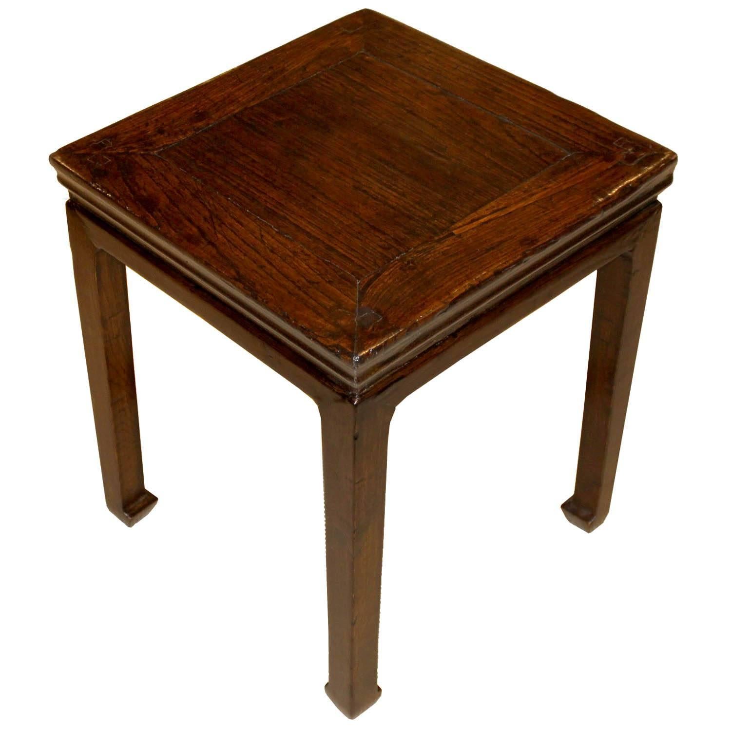 Elm Ming style side table with beautiful elm grain has a recessed top and elegant horse-hoof feet. Versatile to use as coffee tables in front of a sofa or as side tables next to armchairs.
