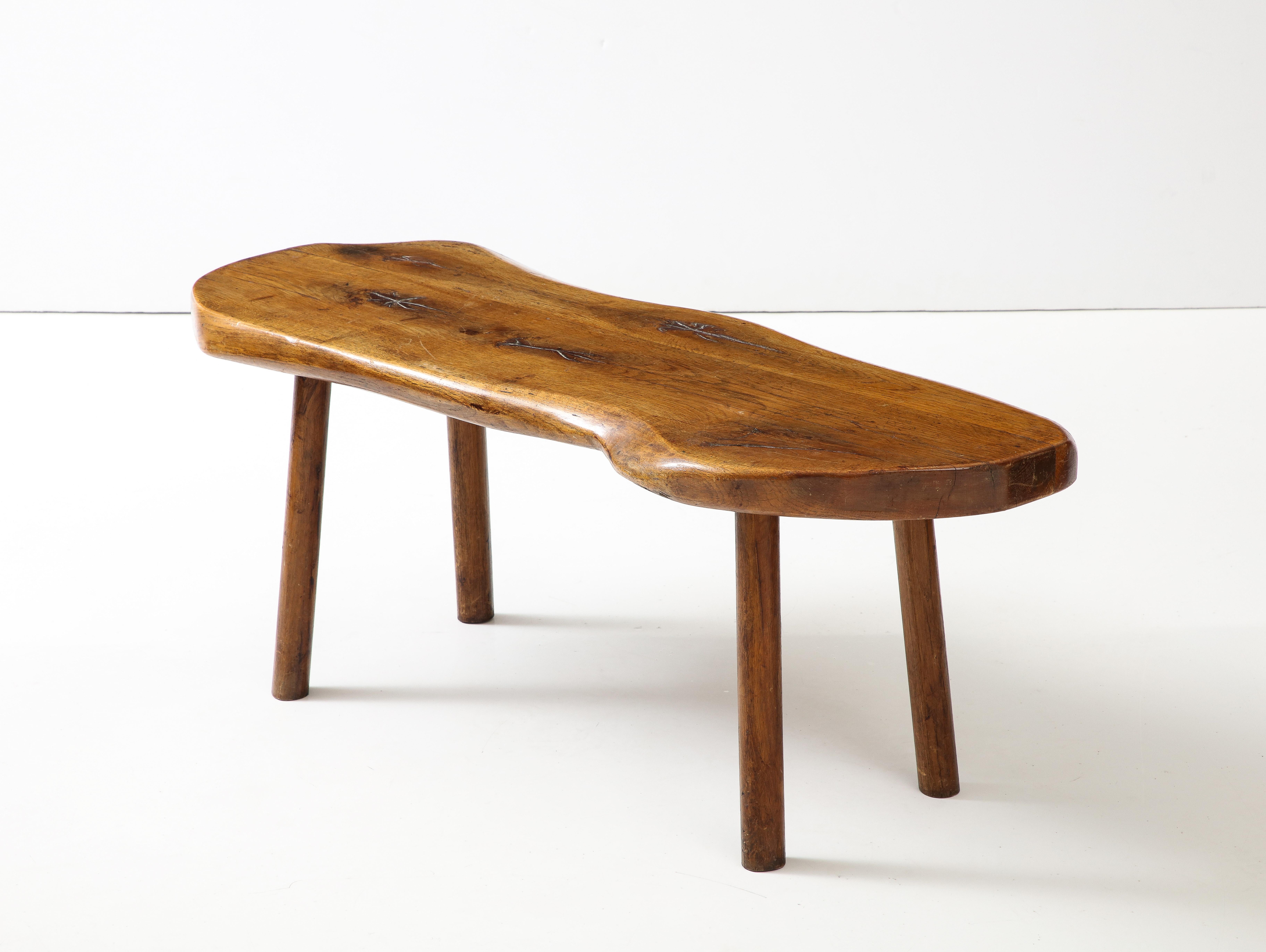 Elm Natural Edge Brutalist Coffee Table, France, c. 1950's In Good Condition In Brooklyn, NY