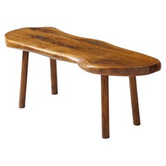 Elm Natural Edge Brutalist Coffee Table, France, c. 1950's