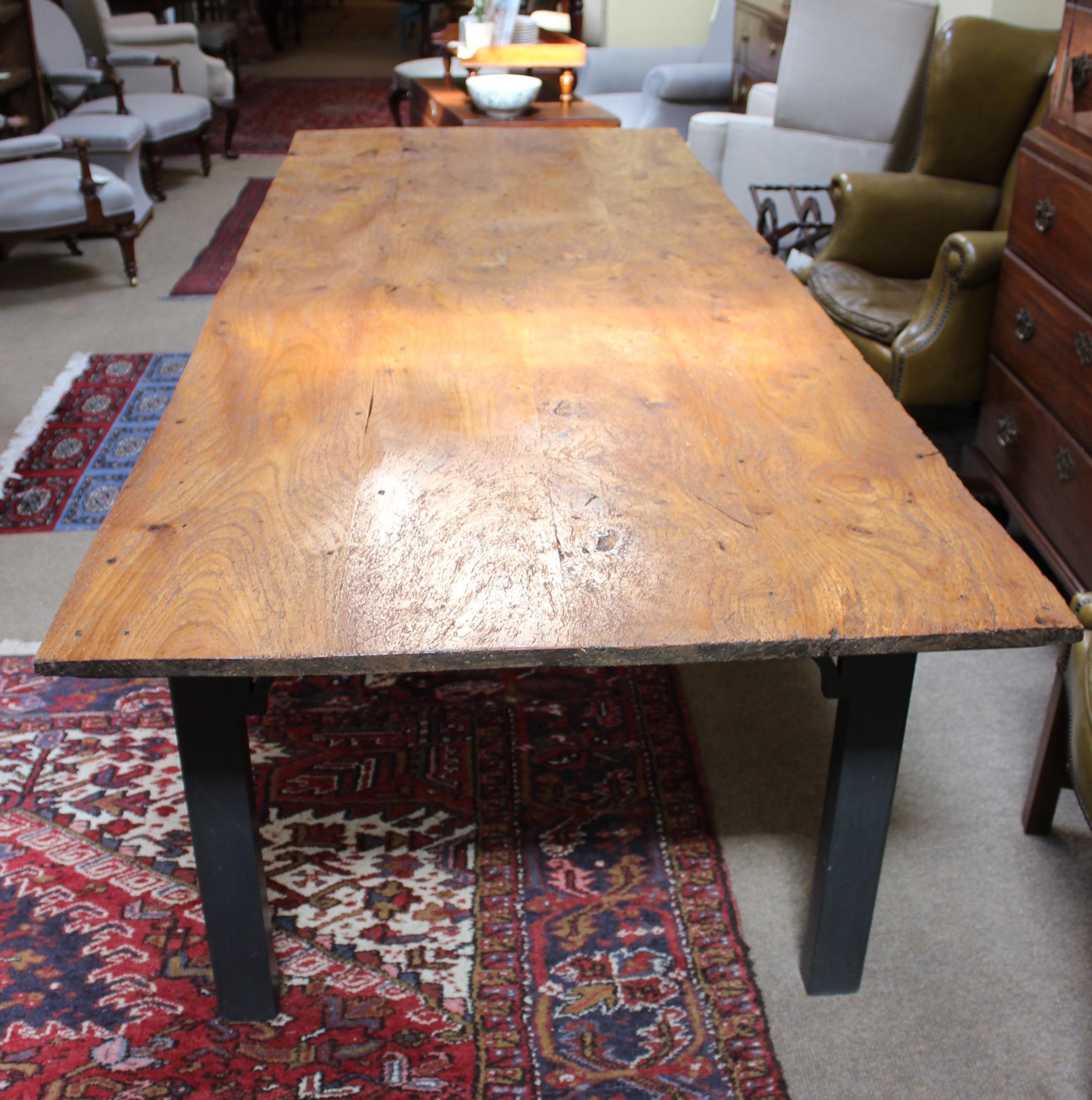 5942
Elm Refectory Table
With 4 plank top and painted base

Items can be delivered by independent carrier but please note NOT all items are at 31 Cheap Street.  Please call before visiting the showroom especially if you are coming a long way.
