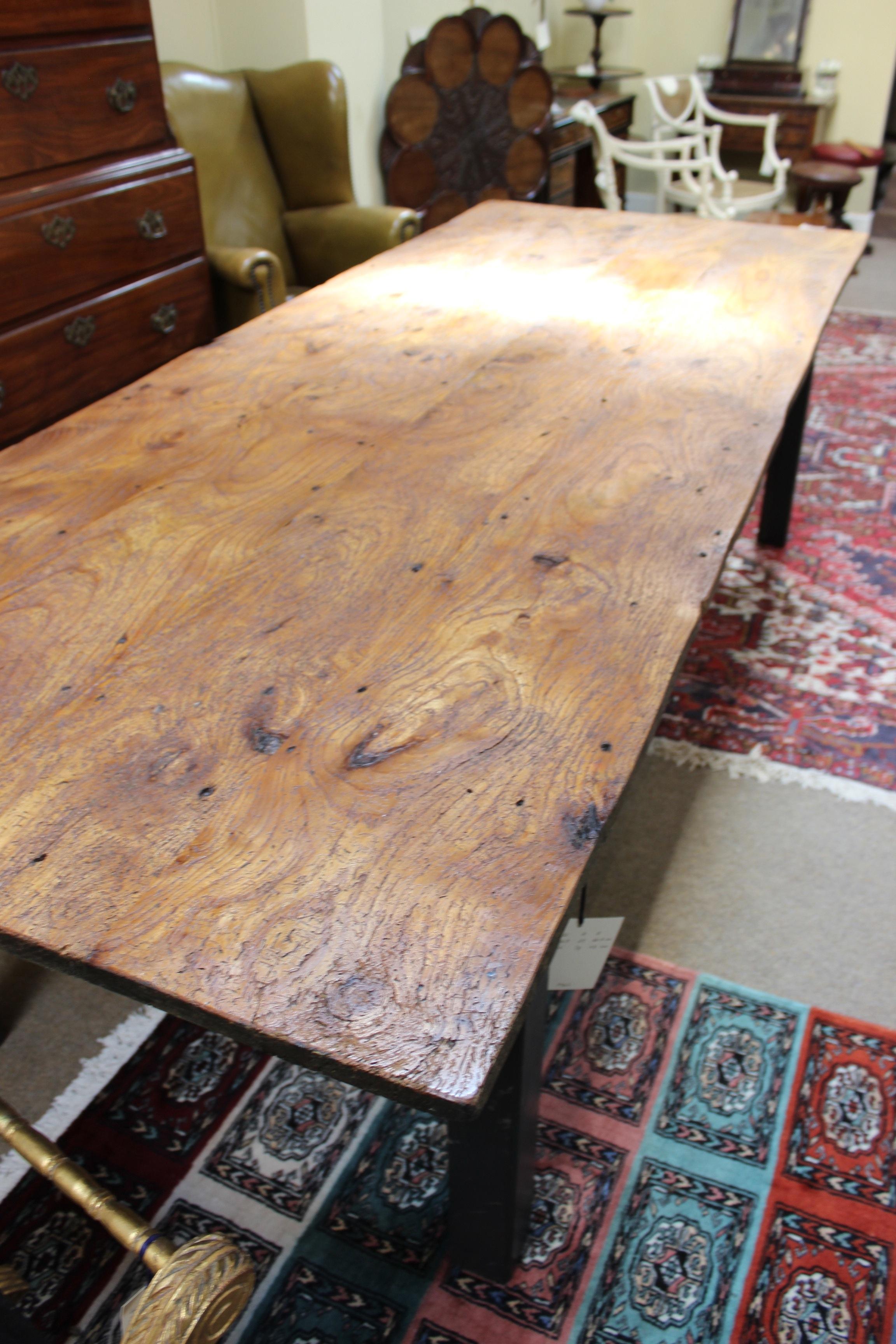 Elm Refectory Table In Distressed Condition For Sale In Sherborne, GB