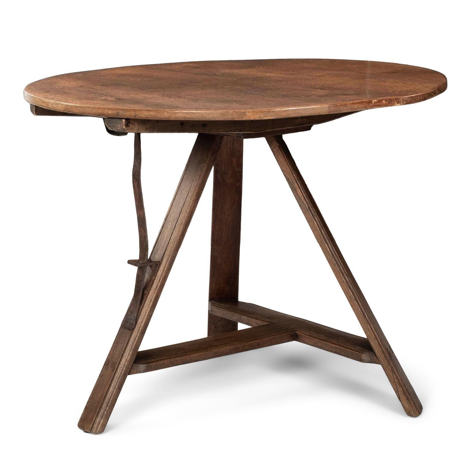 Hand-Carved Elm Round Dutch Tilt Top Table
