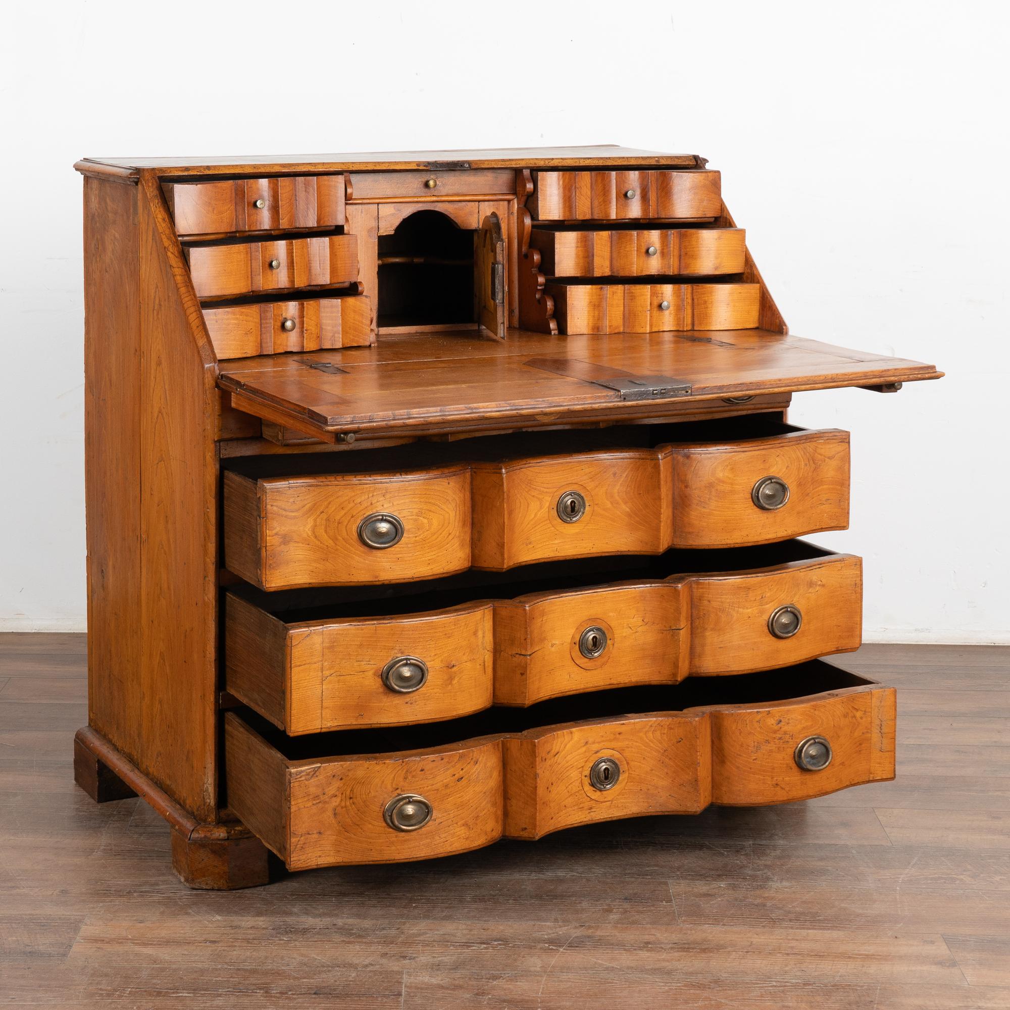 Rococo Elm Secretary Bureau With Inlaid Starburst Pattern, Denmark circa 1780-1820