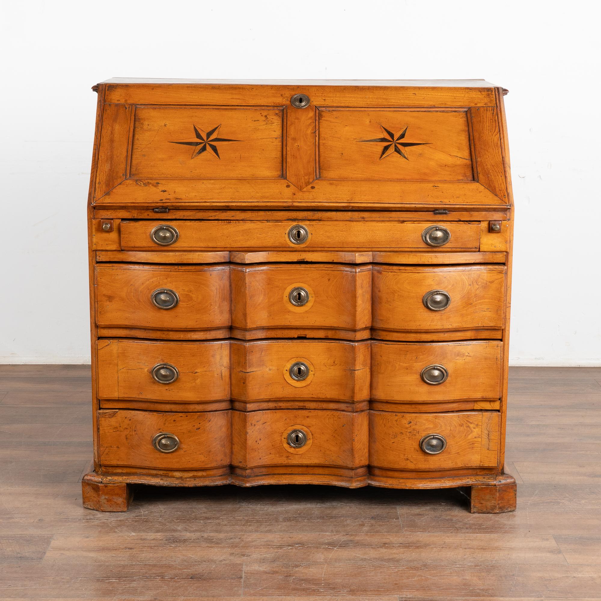 Danish Elm Secretary Bureau With Inlaid Starburst Pattern, Denmark circa 1780-1820