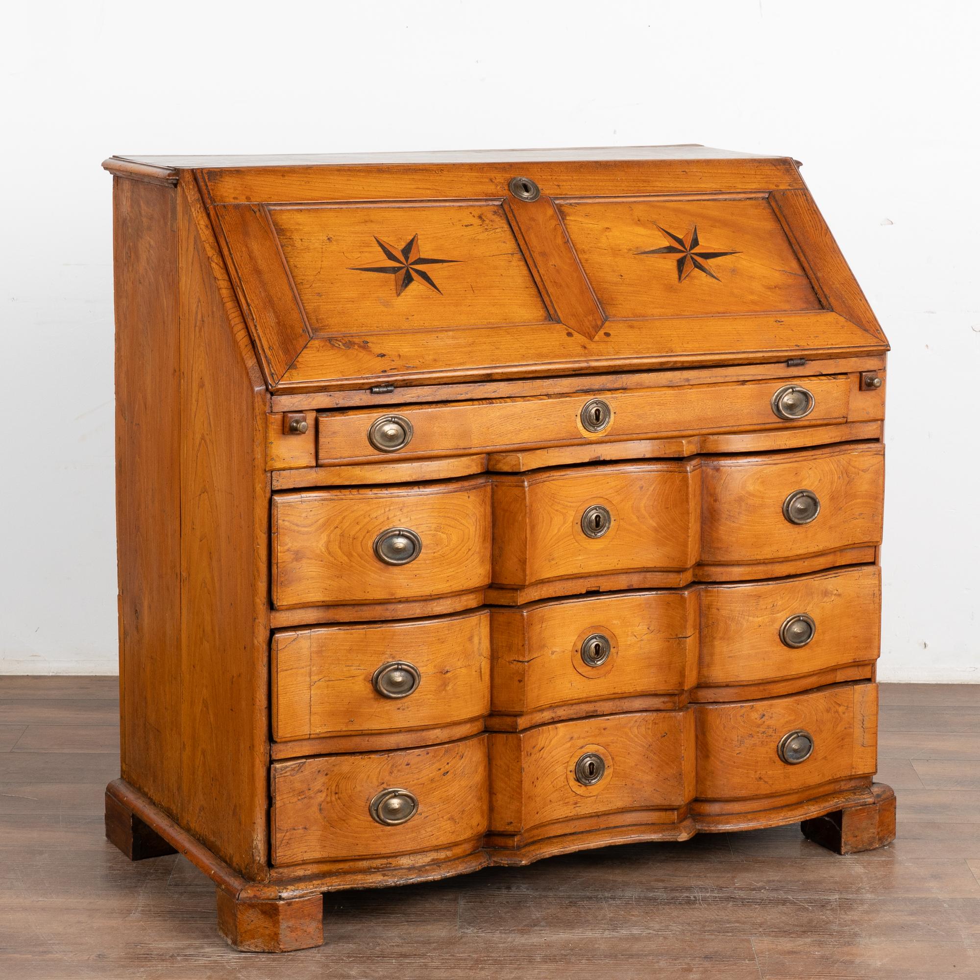 18th Century Elm Secretary Bureau With Inlaid Starburst Pattern, Denmark circa 1780-1820