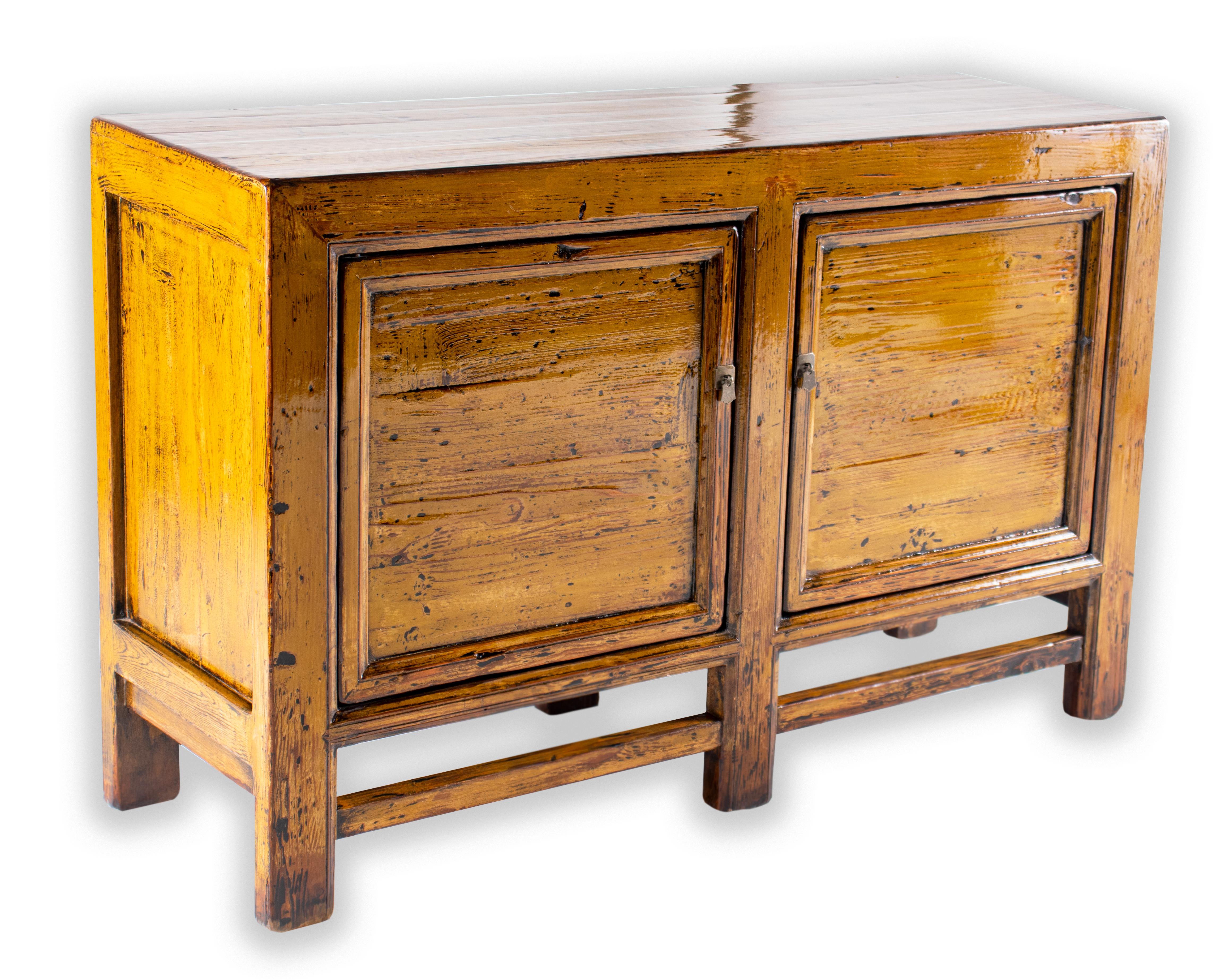 Elm wood server credenza in ochre lacquer patina. In my organic, contemporary, vintage and mid-century modern aesthetic.