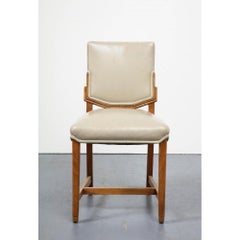 Elm and Art Leather Side Chair with Wood Back, Sweden, c. 1950