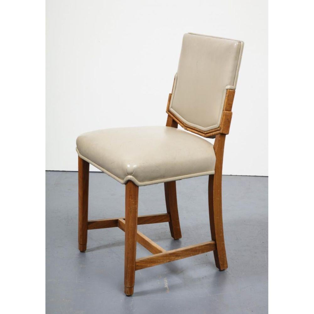 Modern Elm and Art Leather Side Chair with Wood Back, Sweden, c. 1950 For Sale