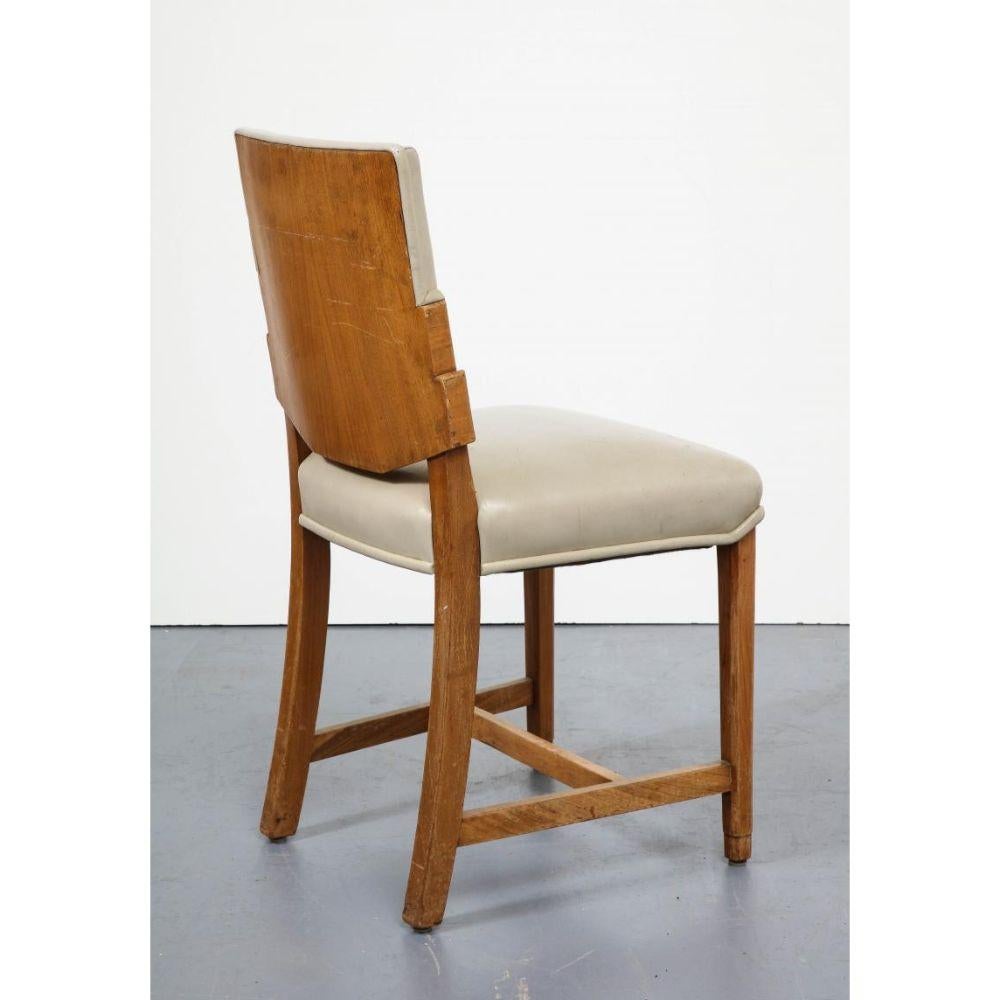 20th Century Elm and Art Leather Side Chair with Wood Back, Sweden, c. 1950 For Sale