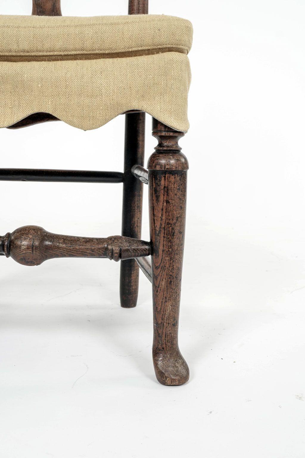 18th Century Elm Side Chairs Dressed in Mustard-Color For Sale