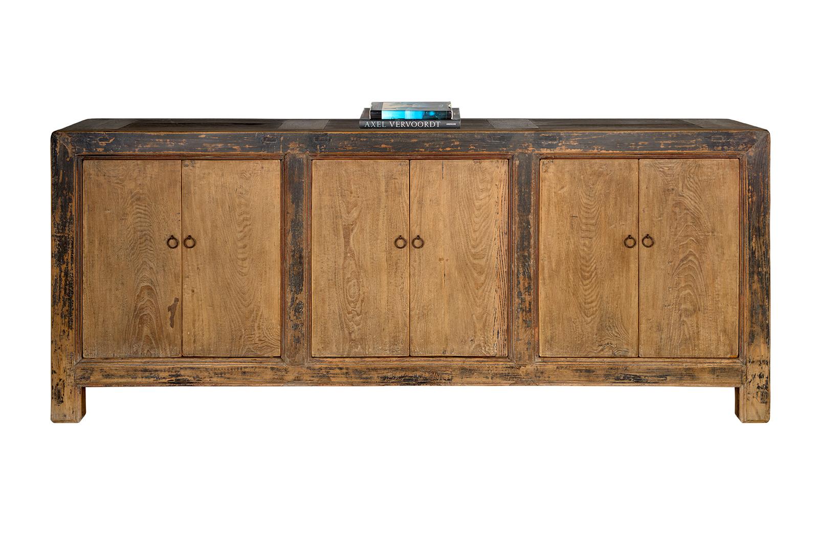 Organic Modern Elm Six Door Server in Original Paint Patina For Sale