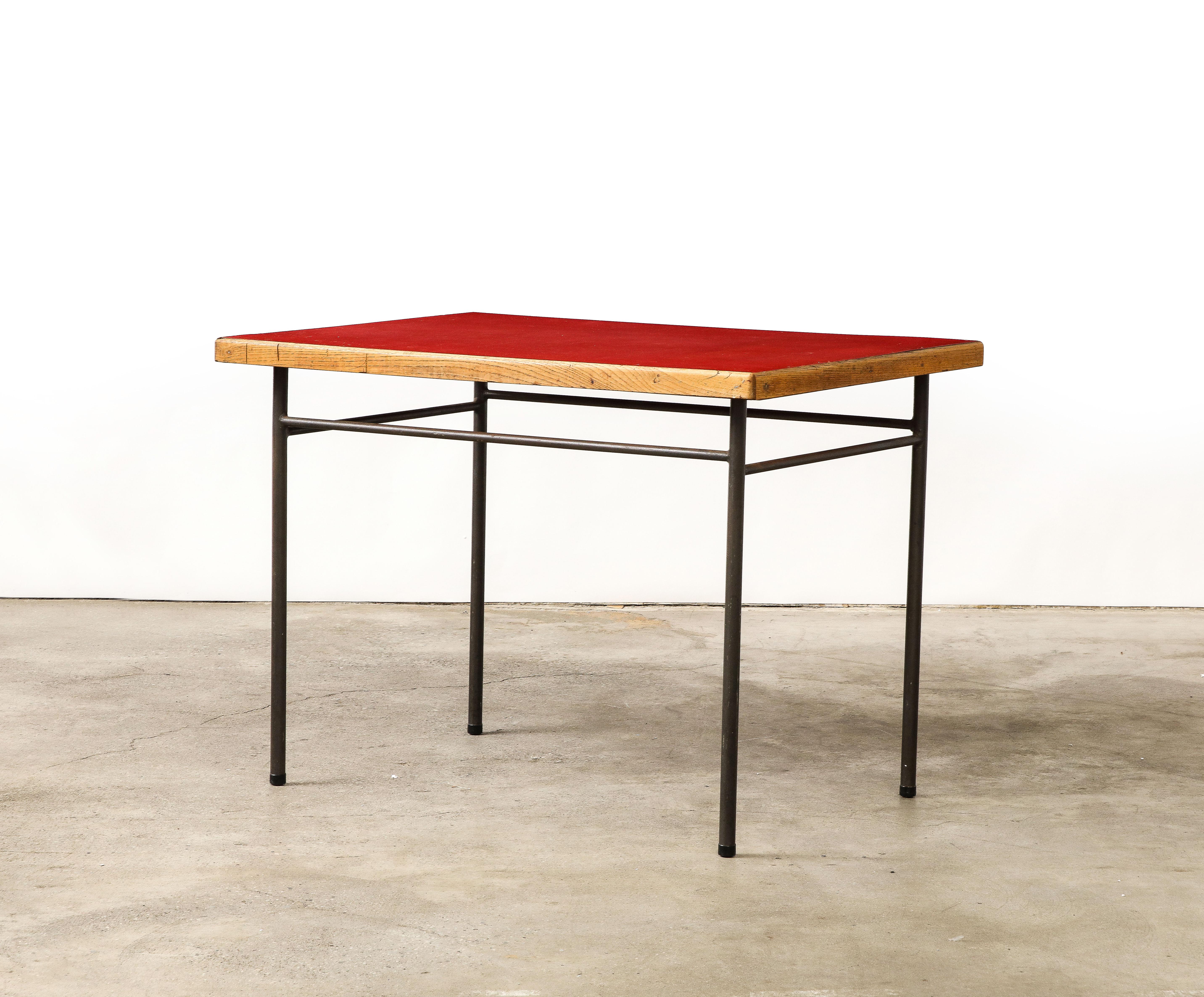 Mid-Century Modern Elm, Steel, and Laminate Desk by Marcel Gascoin for Universitaire d'Antony For Sale