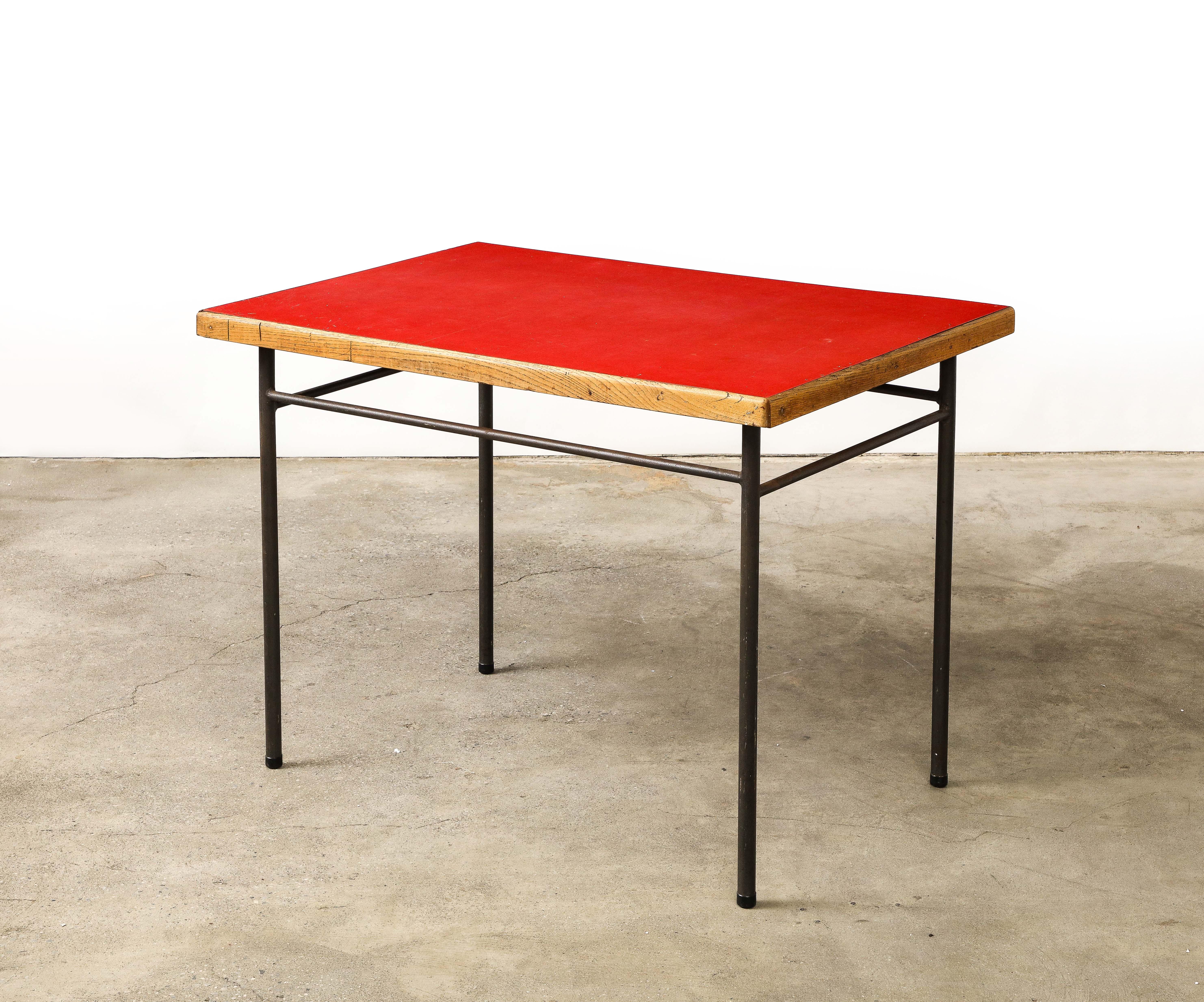 French Elm, Steel, and Laminate Desk by Marcel Gascoin for Universitaire d'Antony For Sale