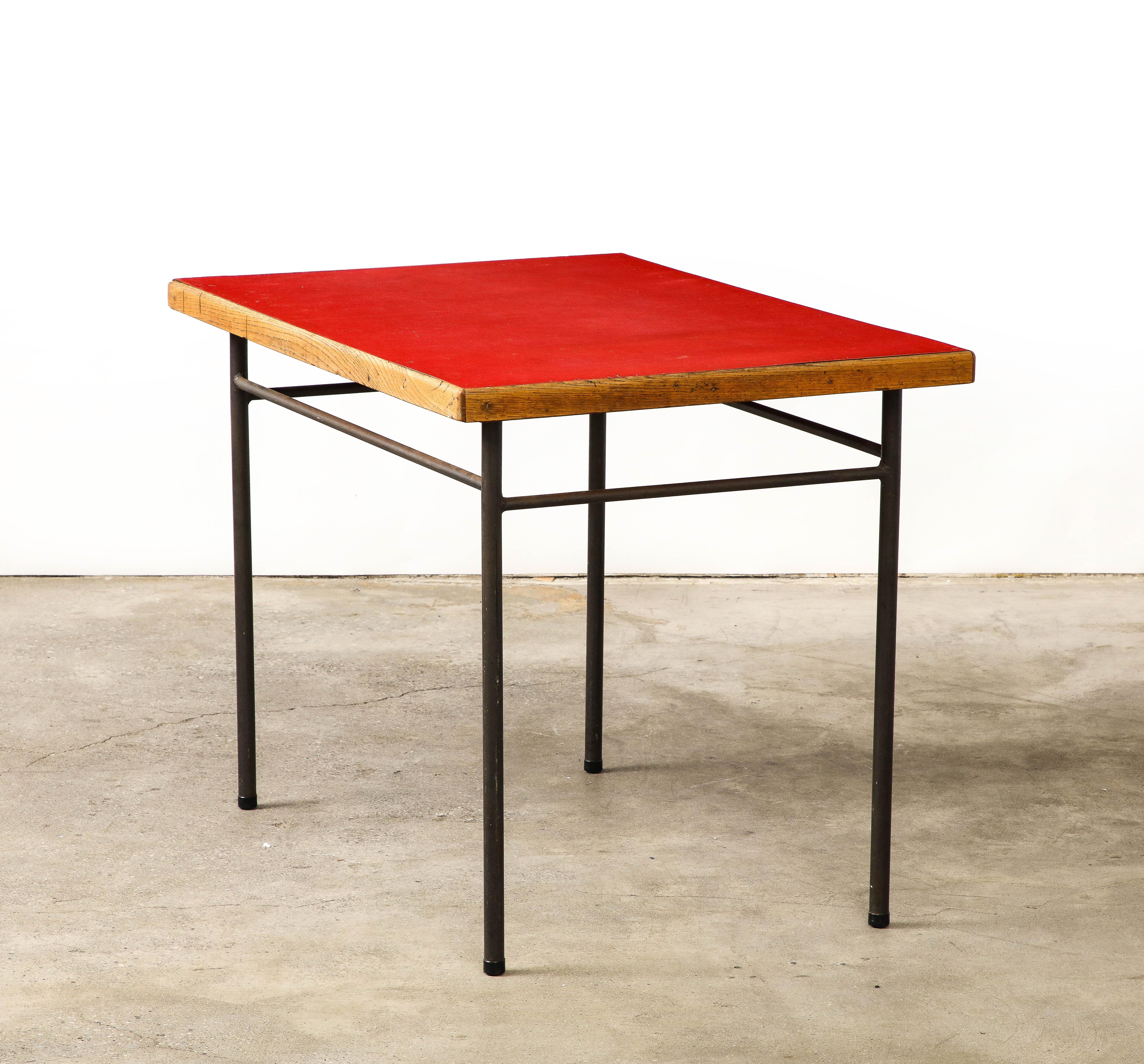 Mid-20th Century Elm, Steel, and Laminate Desk by Marcel Gascoin for Universitaire d'Antony For Sale