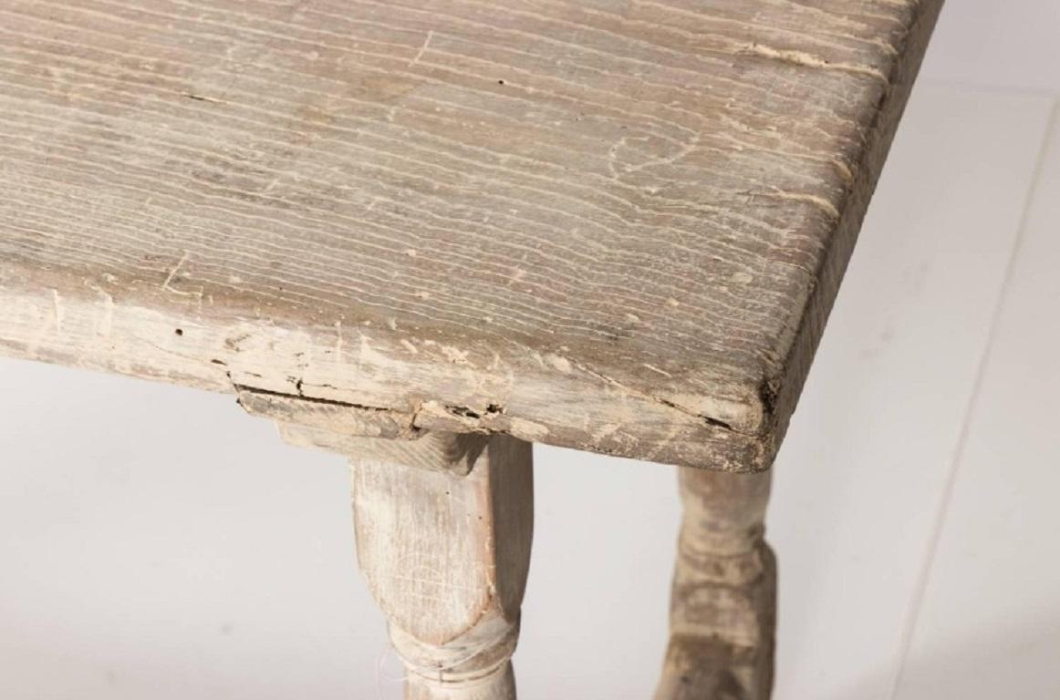 Hand-Painted Antique Swedish Country White Washed Elm Dining Table