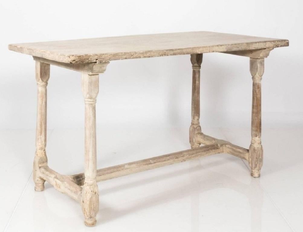 19th Century Antique Swedish Country White Washed Elm Dining Table