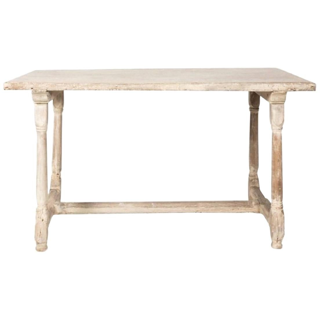 Antique Swedish Country White Washed Elm Dining Table