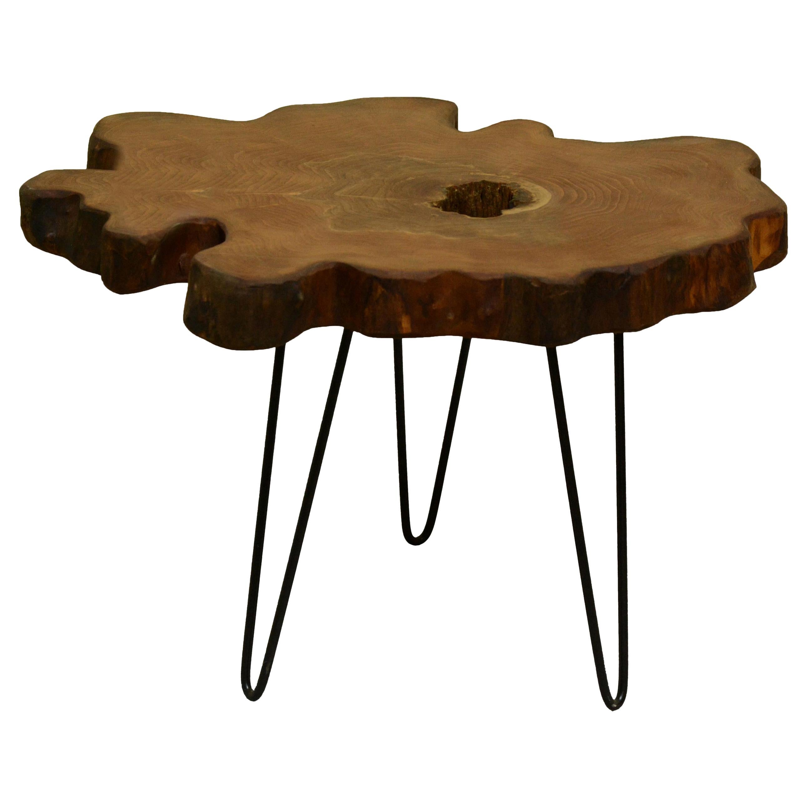 Elm Tree Live Edge Coffee Table with Hairpin Legs / LECT147 For Sale